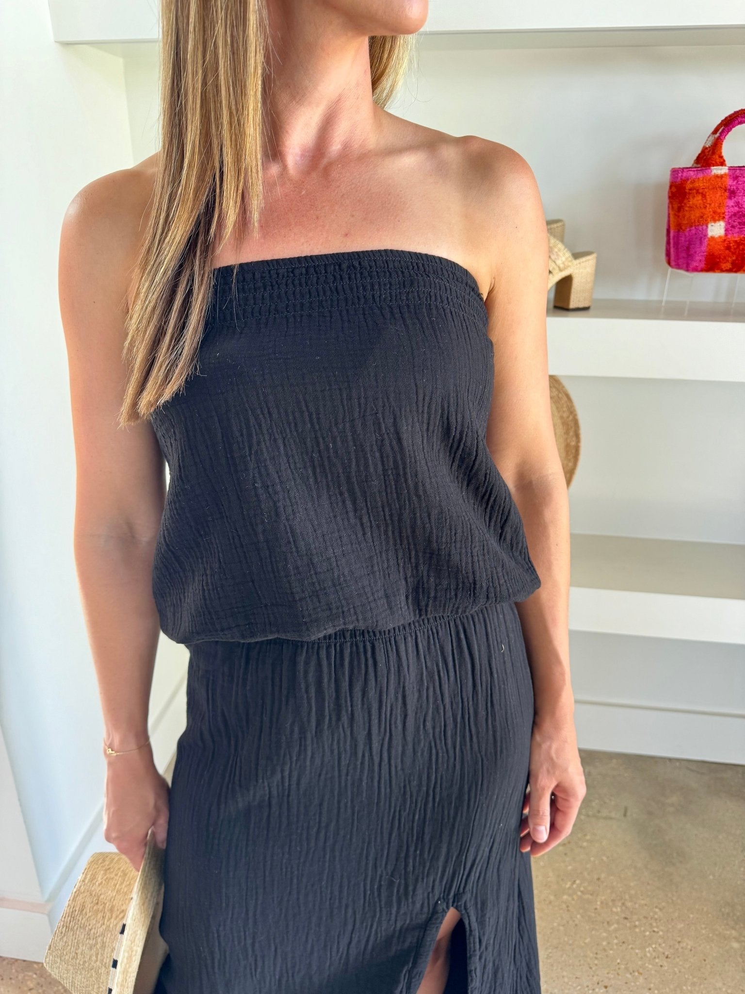 Black Smocked Tube Top - Amor Lafayette