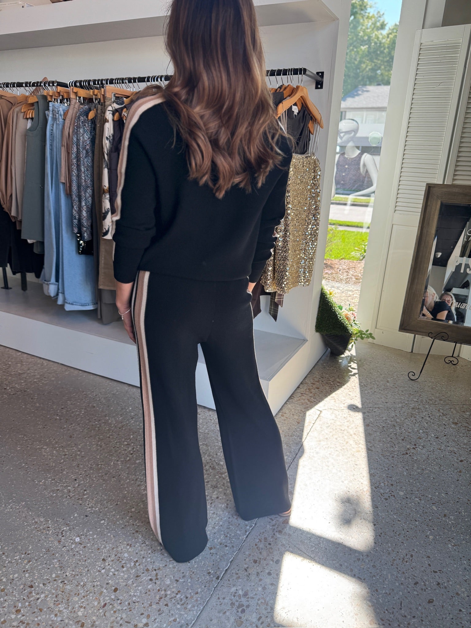 Black Thermal Striped Sleeve Jacket - Amor Lafayette