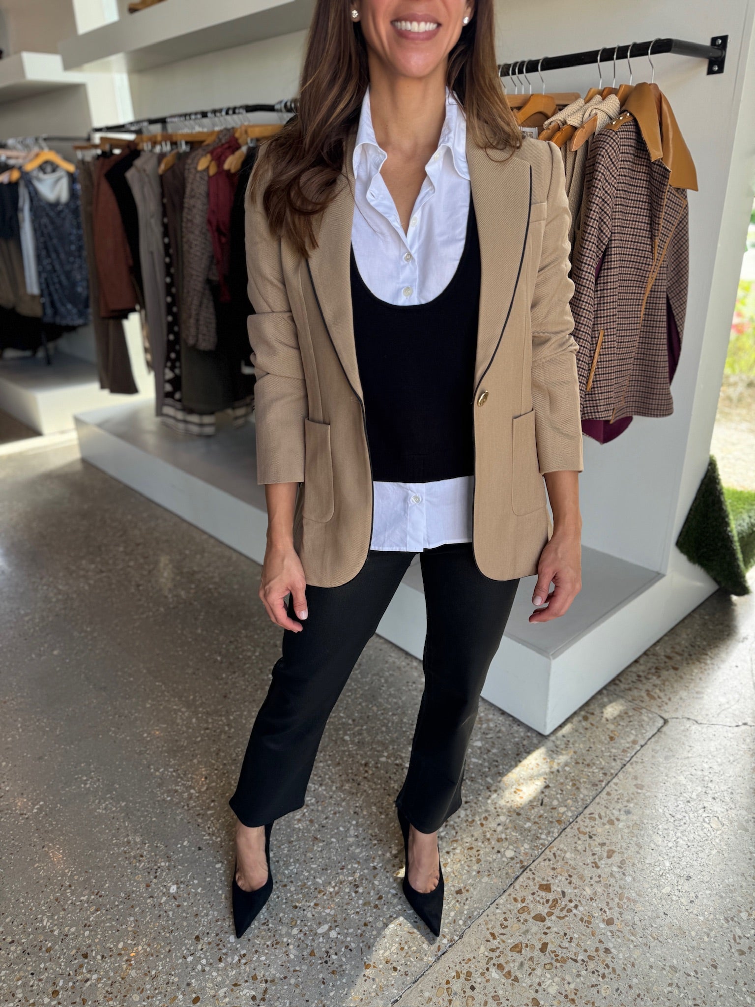 Black U - Neck Shirt Collar Top - Amor Lafayette