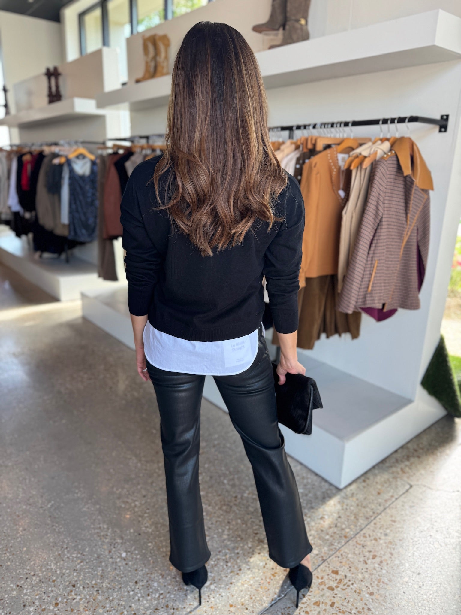 Black U - Neck Shirt Collar Top - Amor Lafayette