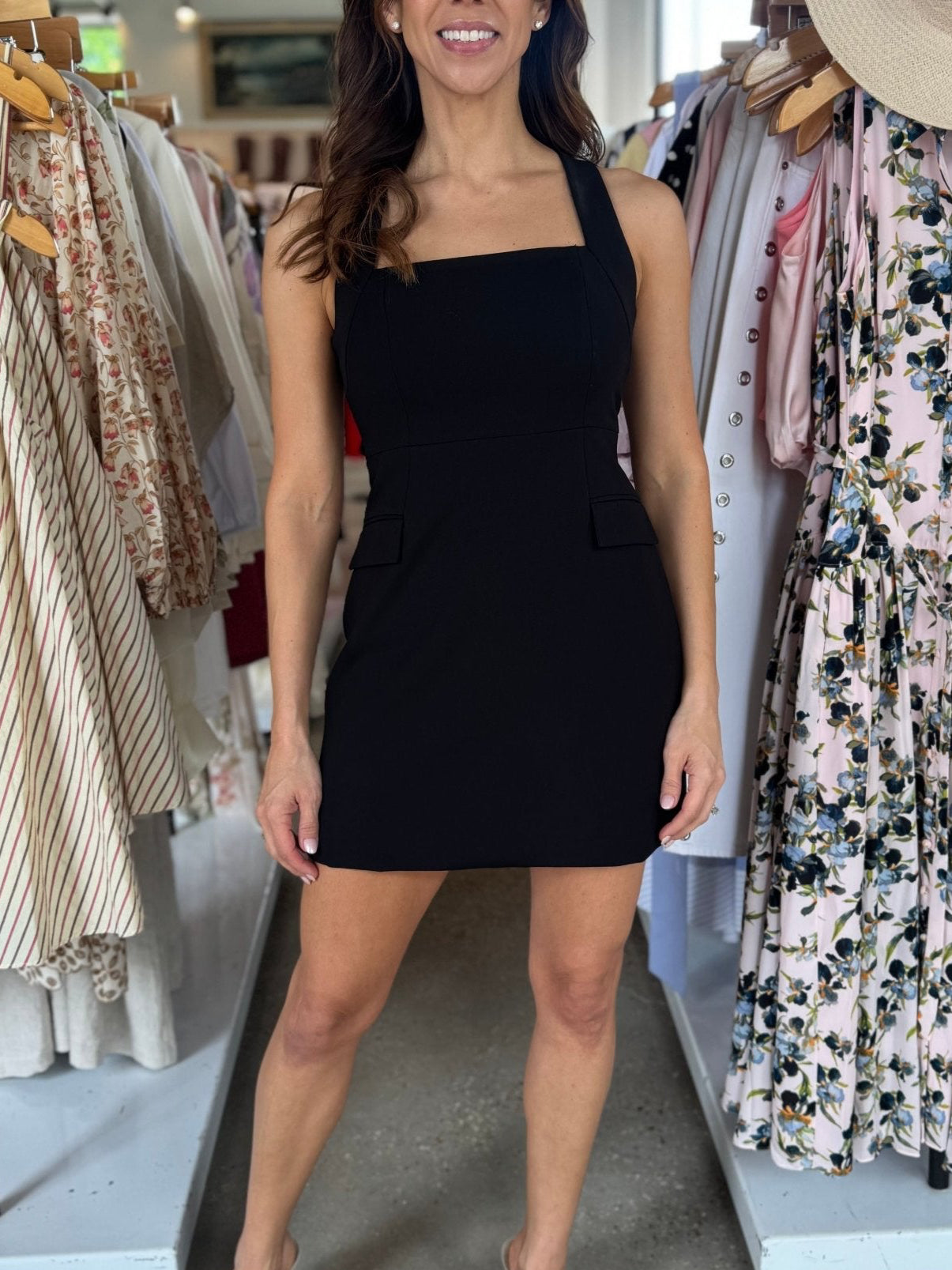 Black Whisper Back Halter Mini Dress - Amor Lafayette