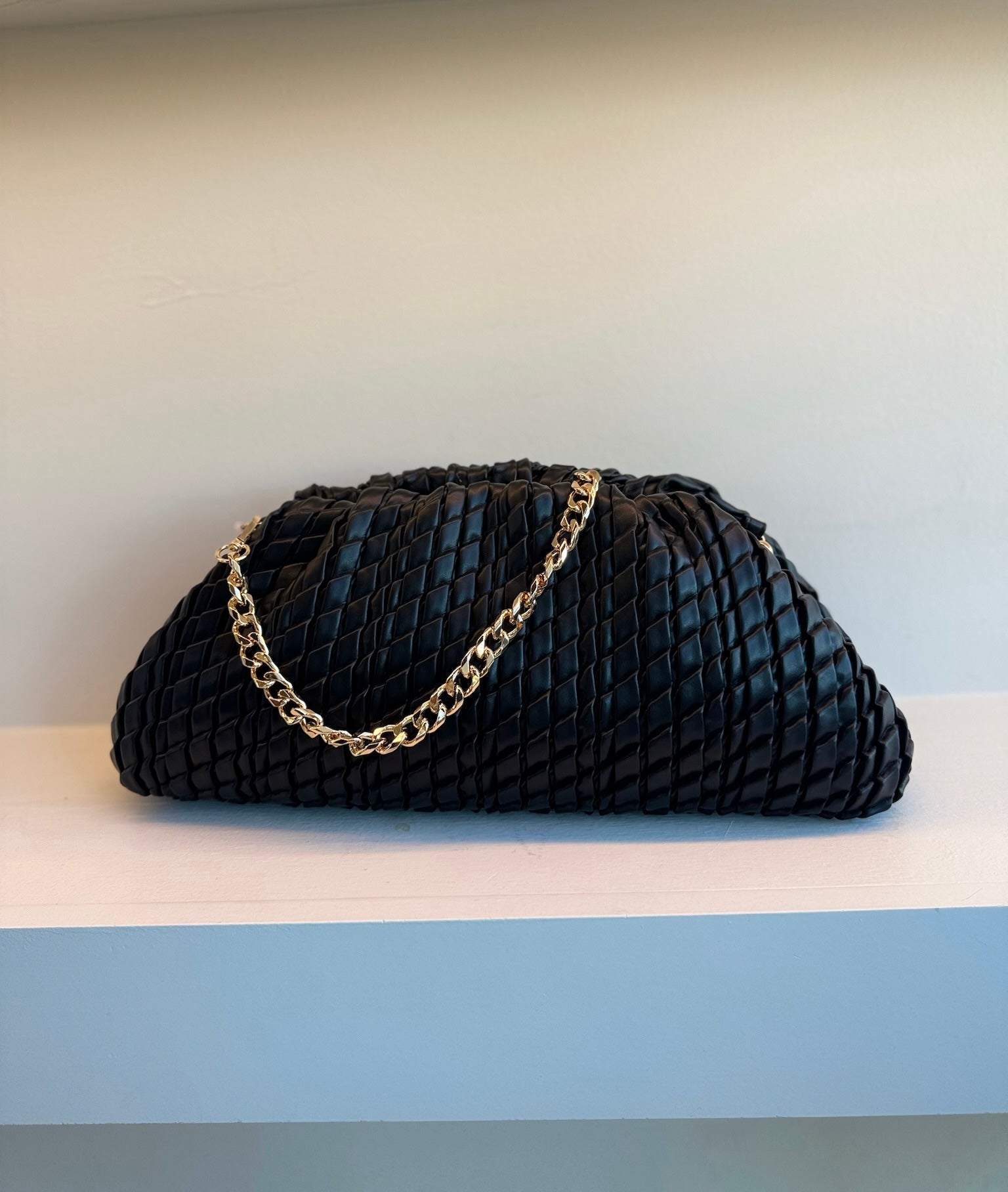 Black Woven Midi Clutch - Amor Lafayette