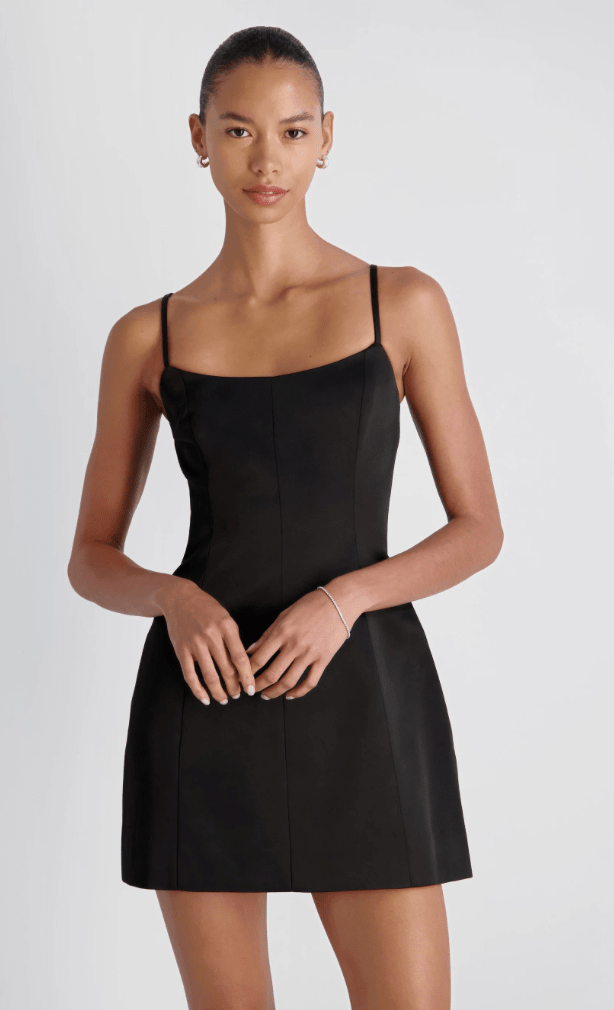 Black York Satin Mini Dress - Amor Lafayette