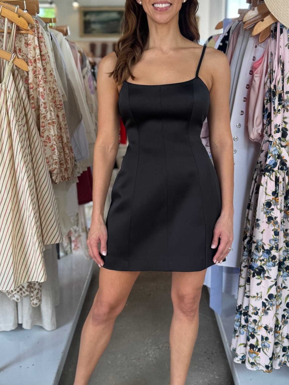 Black York Satin Mini Dress - Amor Lafayette