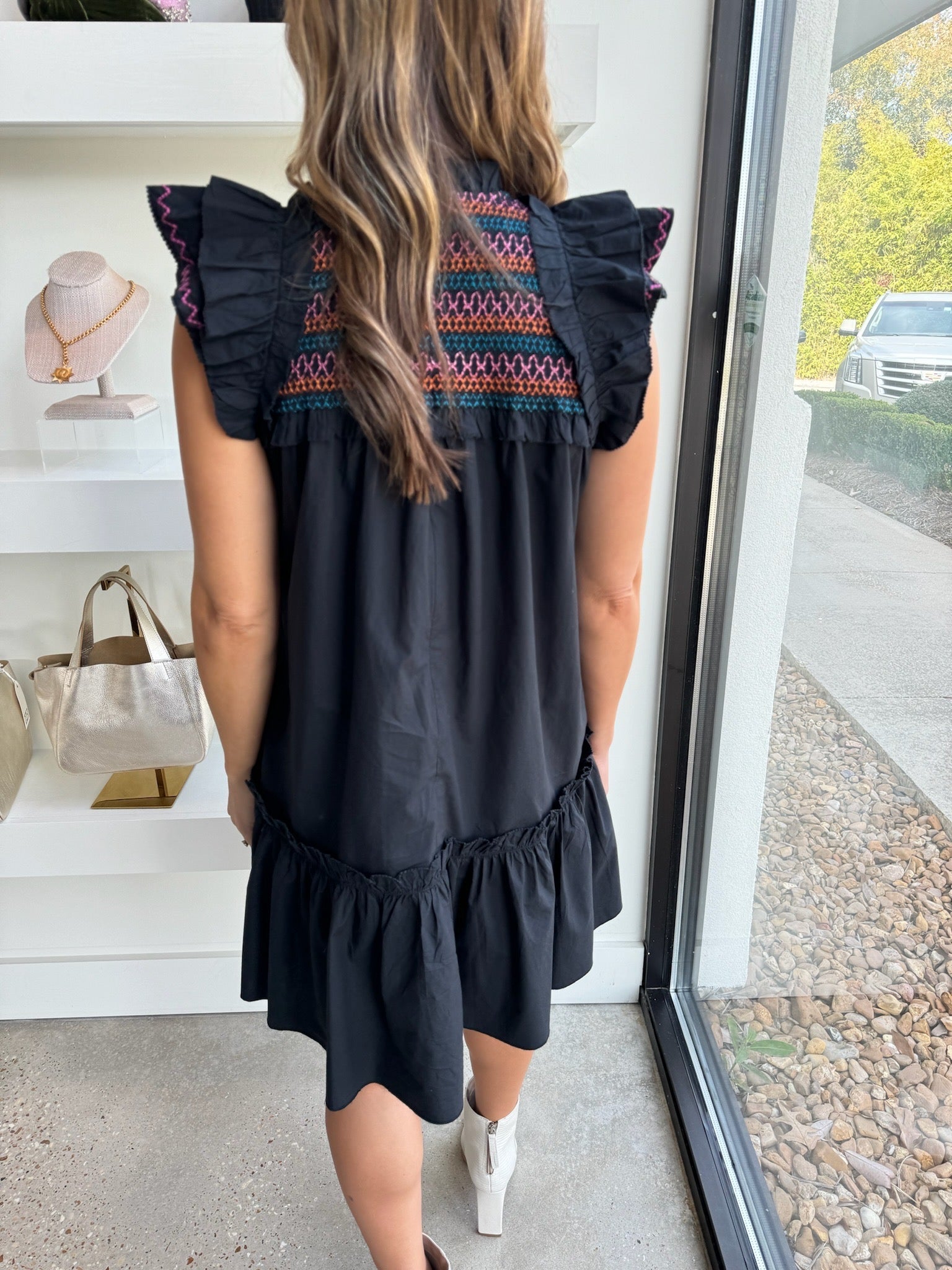 Black/Multicolored Stitch Emma Dress - Amor Lafayette