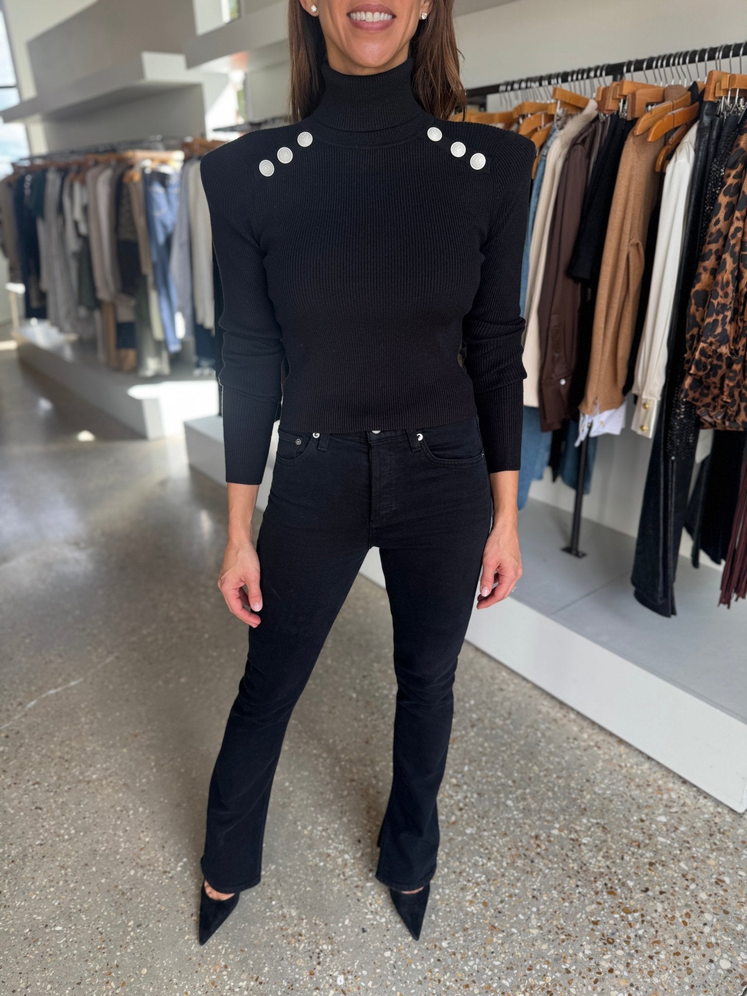 Black/White Colette Crop Turtleneck - Amor Lafayette