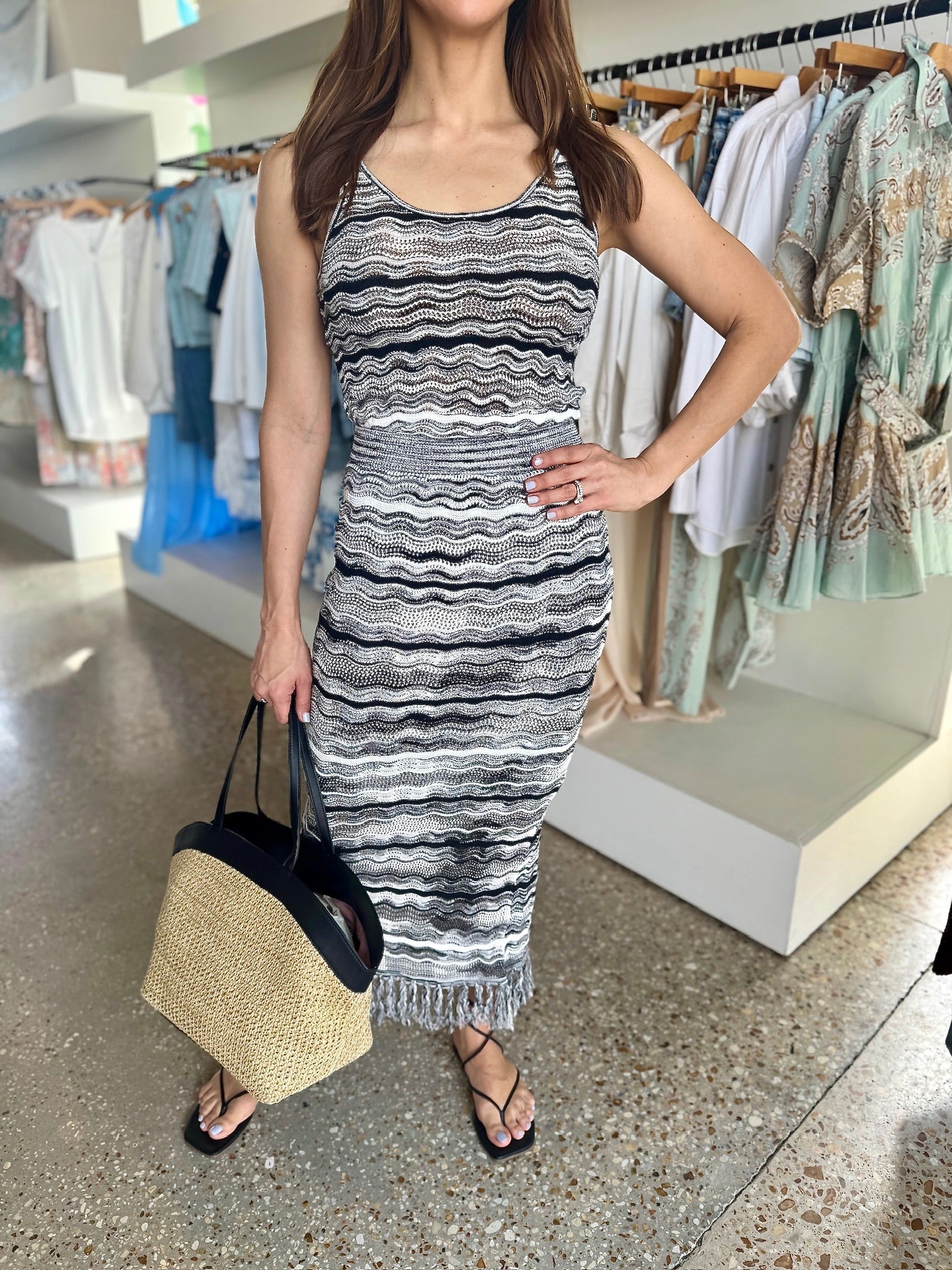 Black/White Fringe Carmen Skirt - Amor Lafayette