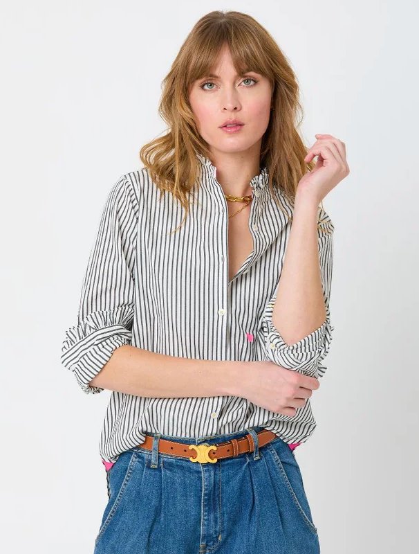 Black/White Stripe Mia Ruffle Shirt - Amor Lafayette