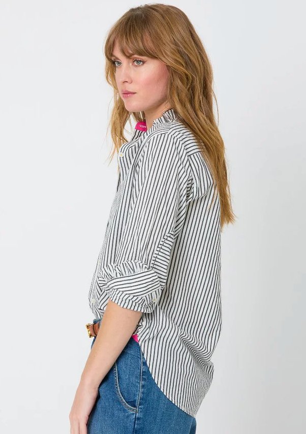 Black/White Stripe Mia Ruffle Shirt - Amor Lafayette