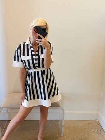 Black/White Stripe Yana Dress - Amor Lafayette