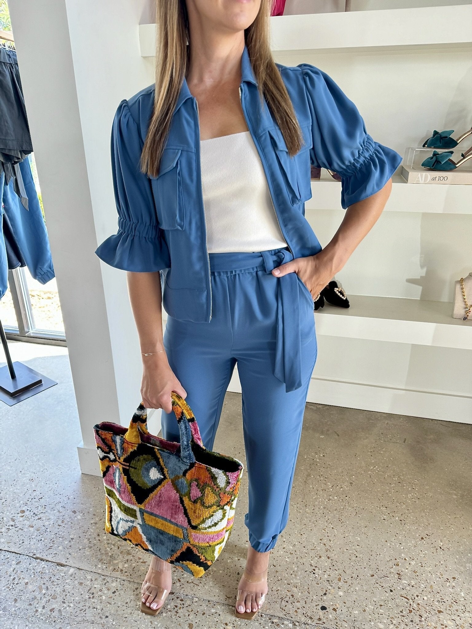 Blue Belted Track Pant - Amor Lafayette