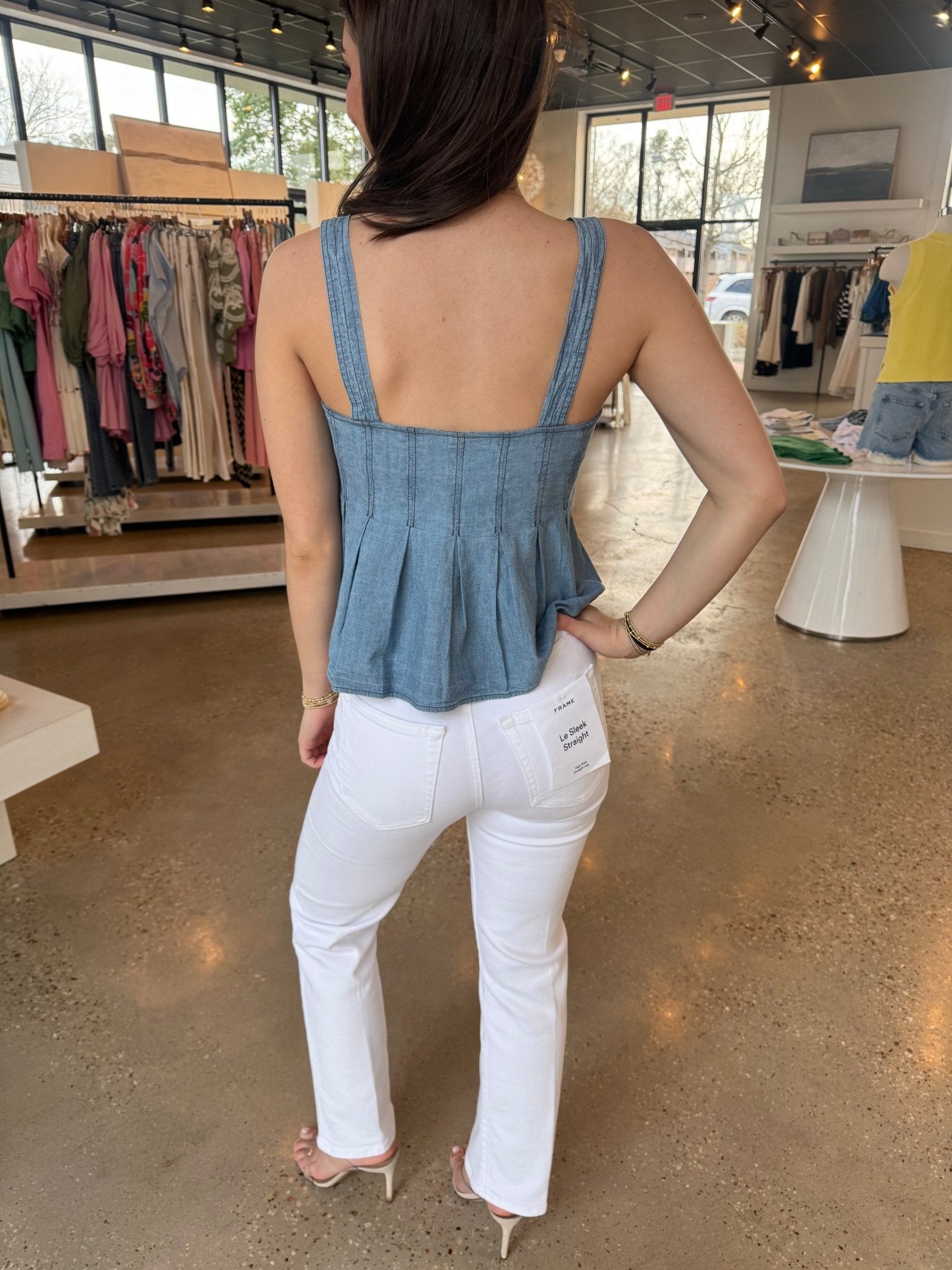 Blue Chambray Faded Blue Dove Pleated Tank - Amor Lafayette