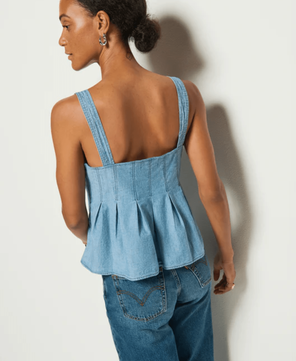 Blue Chambray Faded Blue Dove Pleated Tank - Amor Lafayette