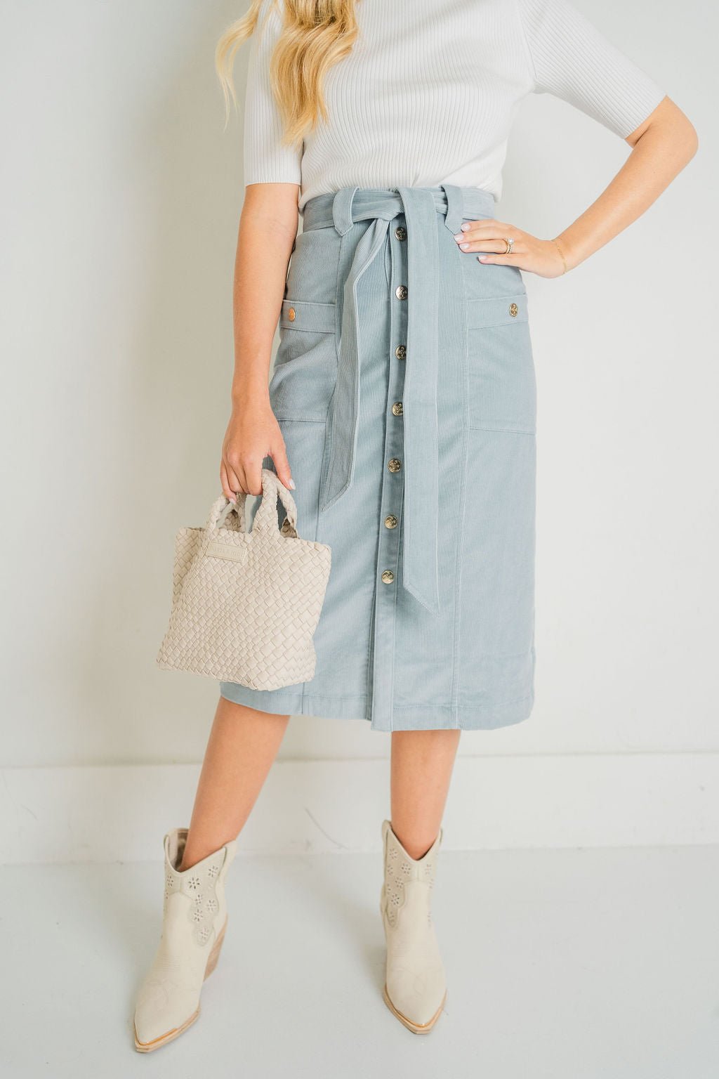 Blue Corduroy Colette Skirt - Amor Lafayette