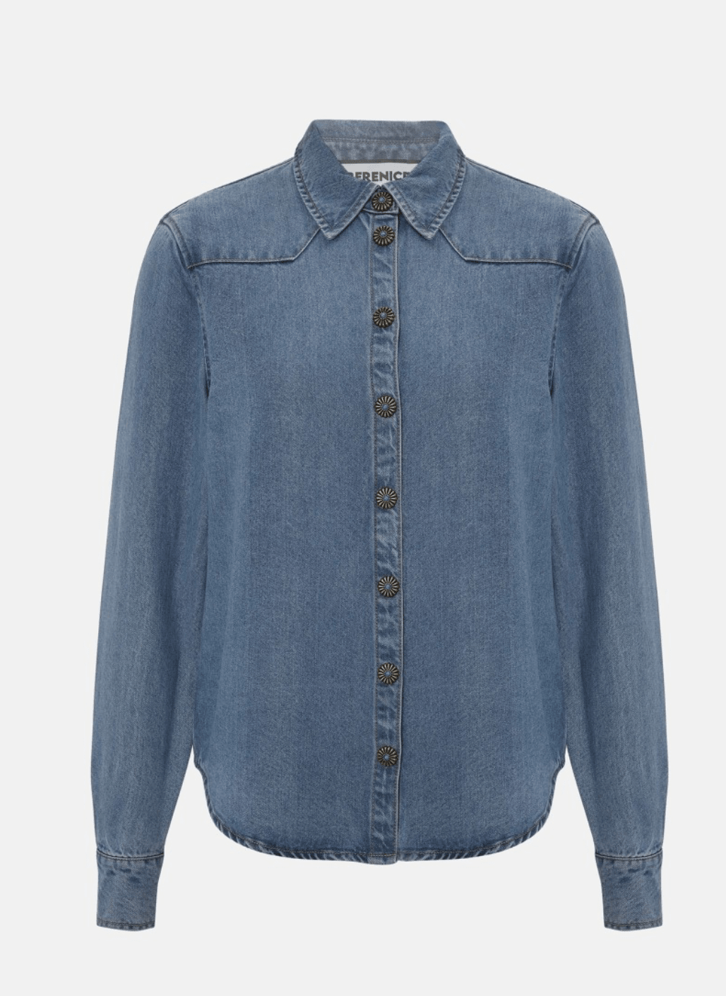 Blue Denim Chimise Tencel Boutons Fleurs - Amor Lafayette