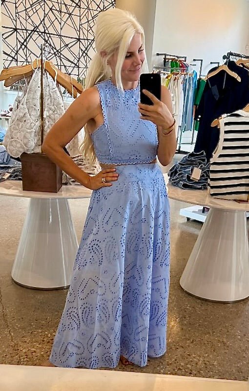 Blue Floral Lace Top - Amor Lafayette