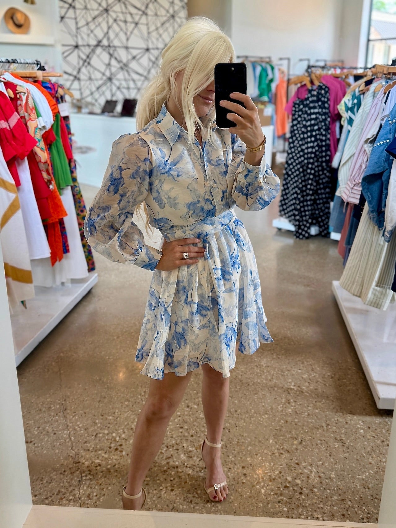 Blue Floral Mini Dress - Amor Lafayette