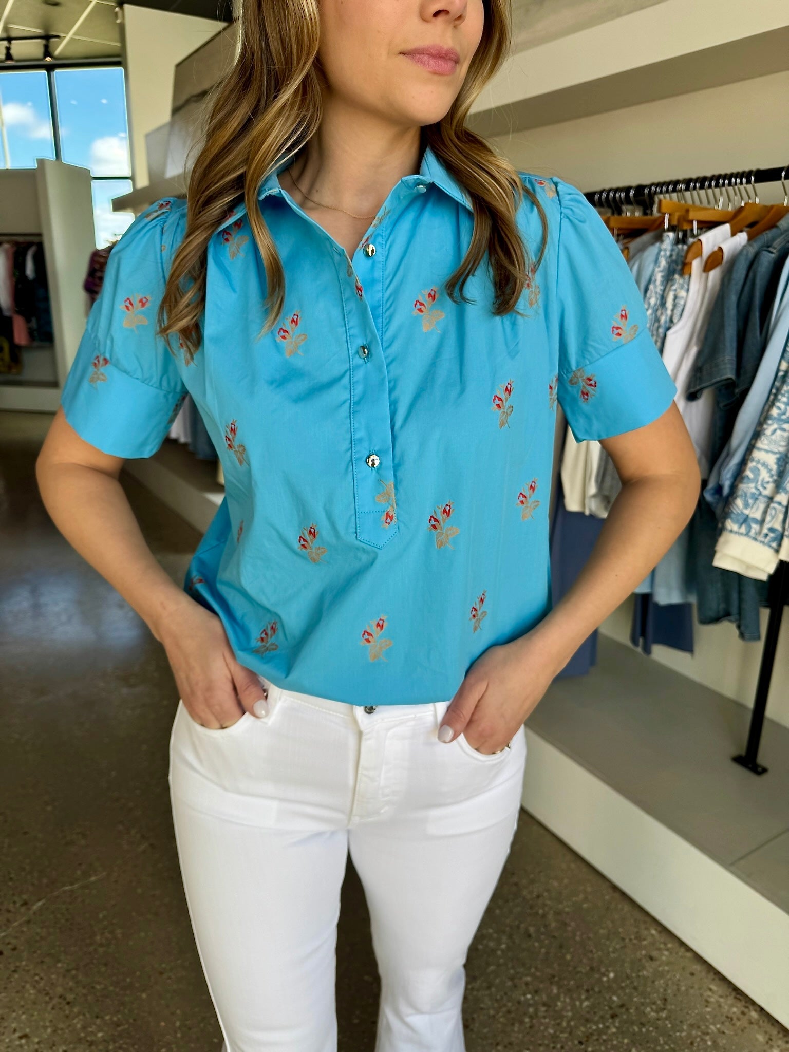 Blue Rose Jacquard Everything Top - Amor Lafayette