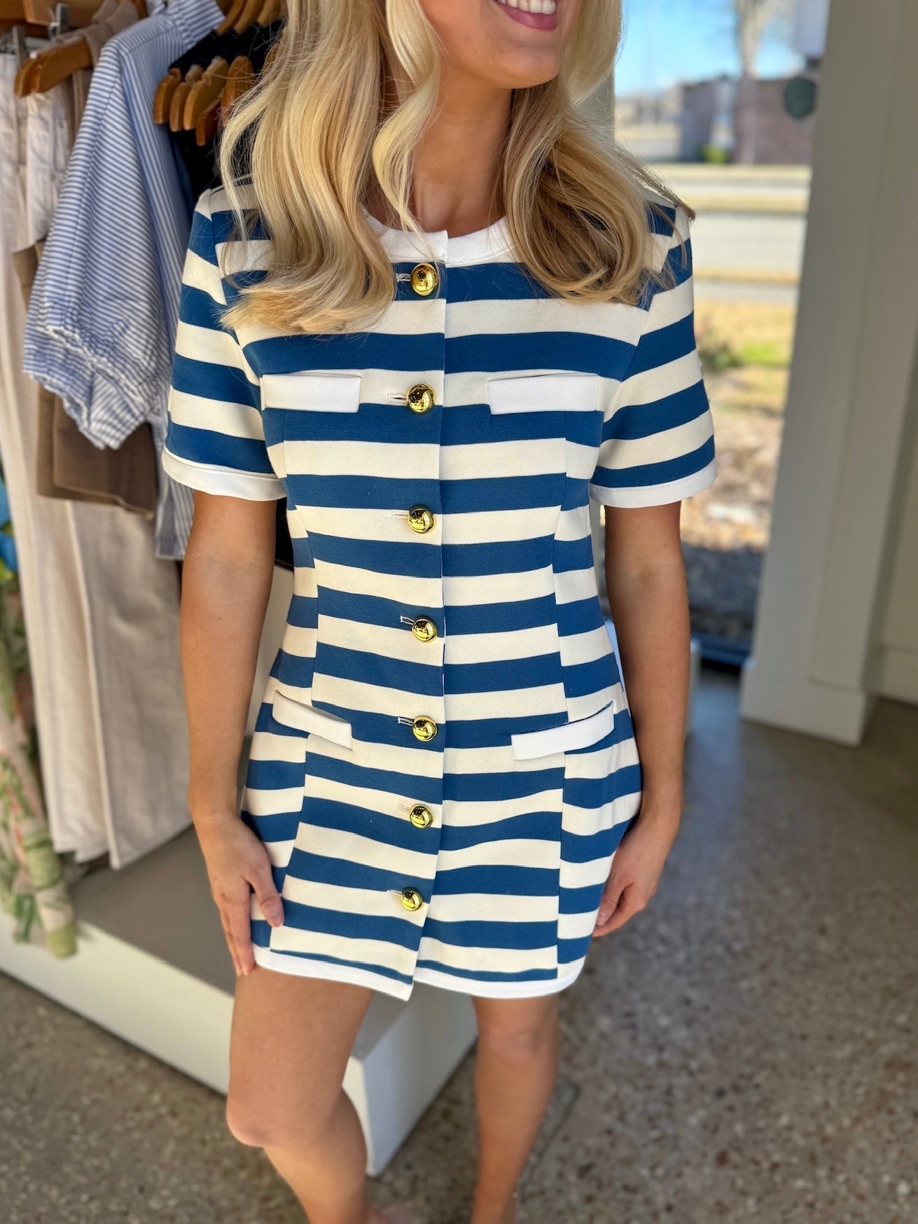 Blue Stripe Taylor Dress - Amor Lafayette