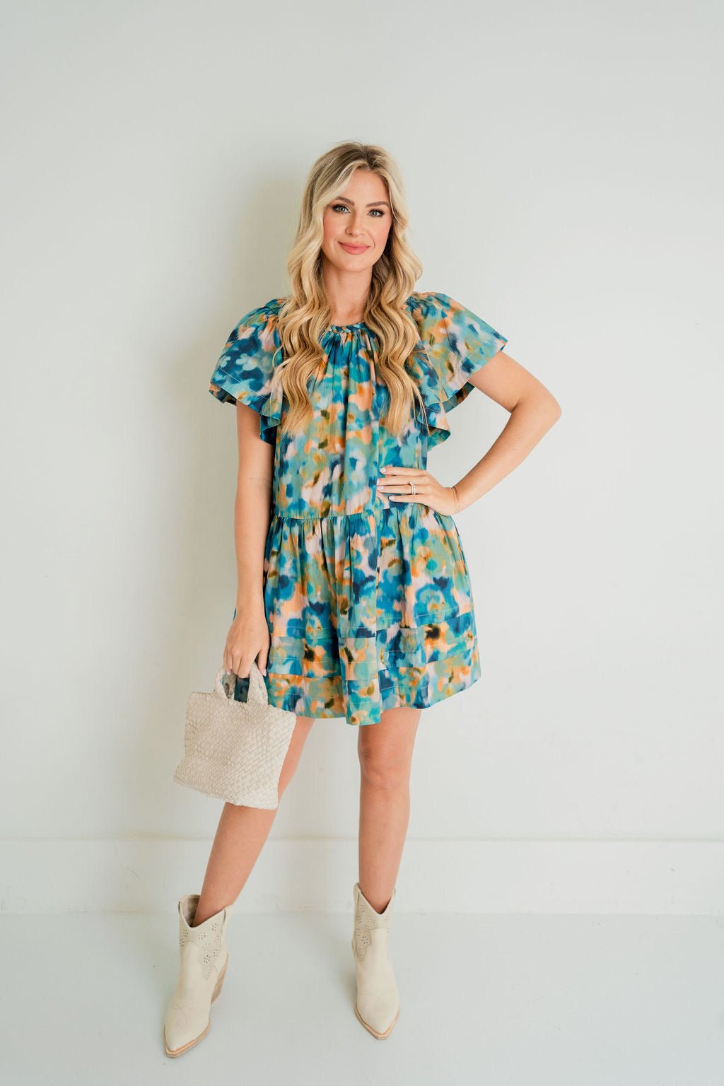 Blue Watercolor Margo Dress - Amor Lafayette