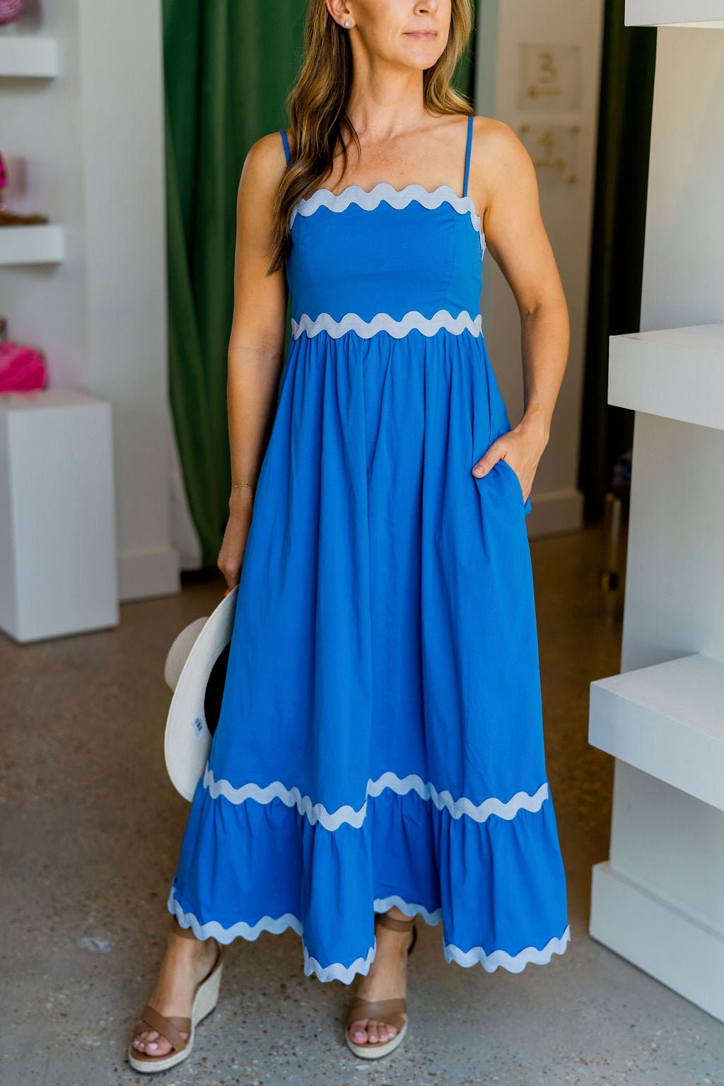 Blue Wavy Poplin Midi Dress - Amor Lafayette