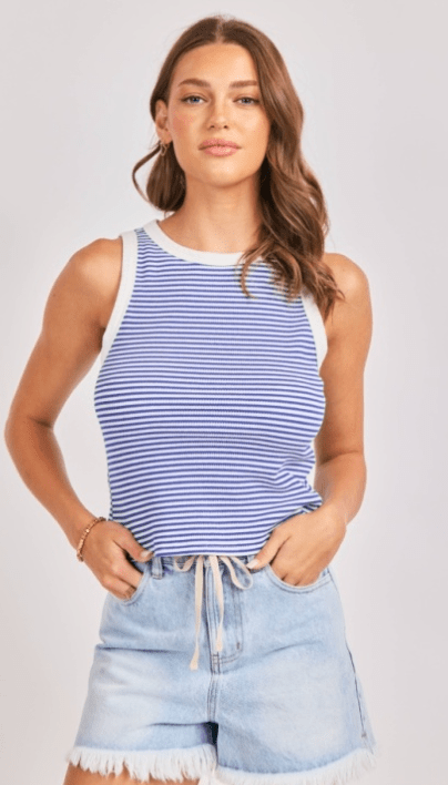 Blue White Palma Knit Tank - Amor Lafayette