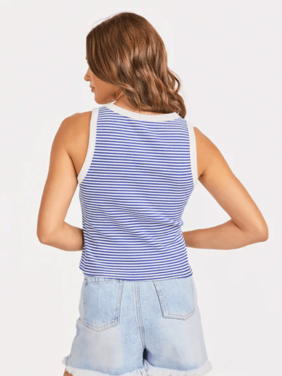 Blue White Palma Knit Tank - Amor Lafayette