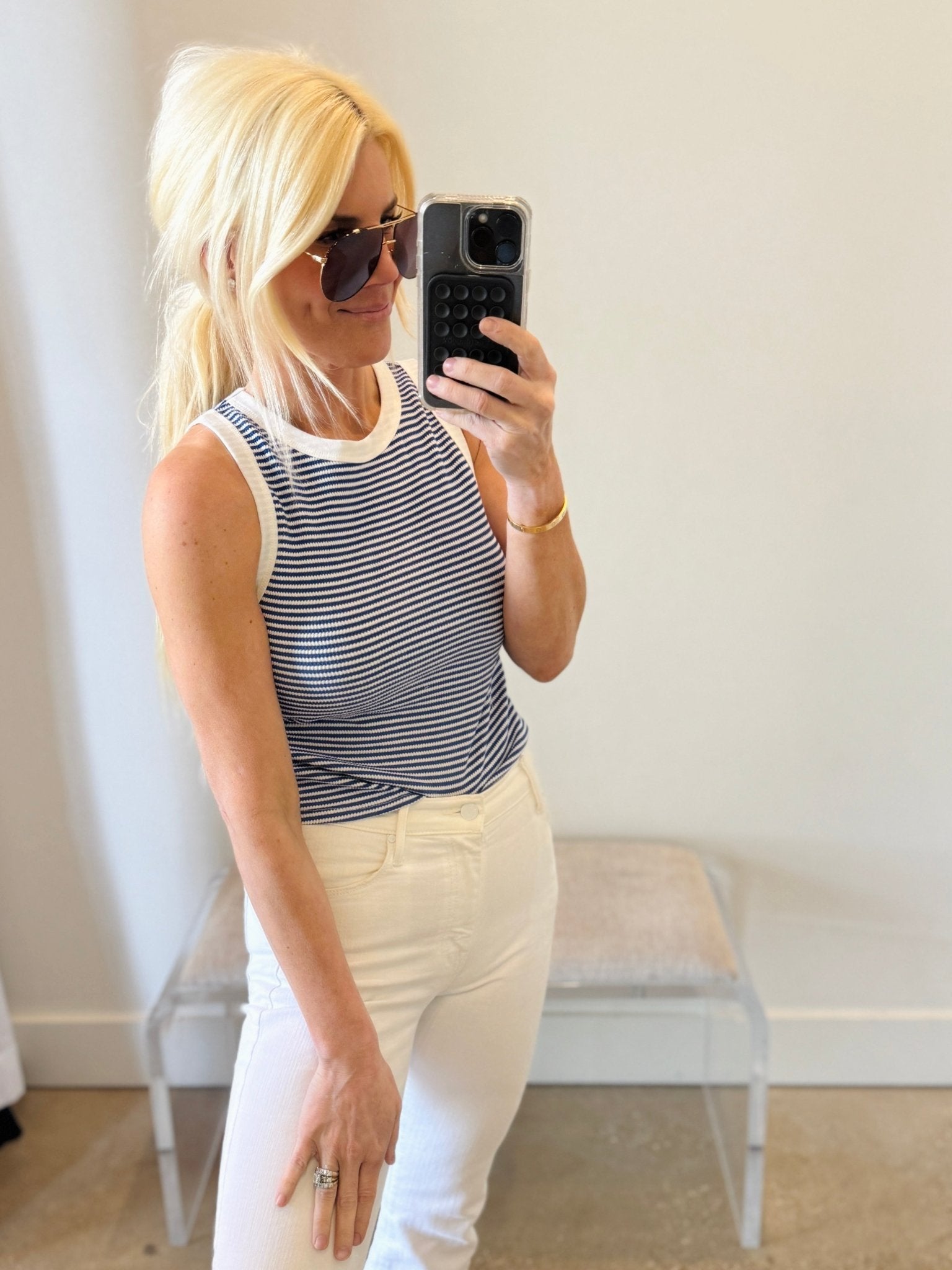 Blue White Palma Knit Tank - Amor Lafayette