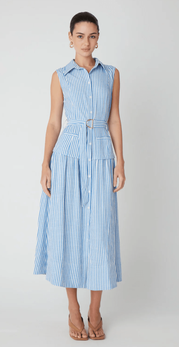 Blue White Stripe Lorin Dress - Amor Lafayette