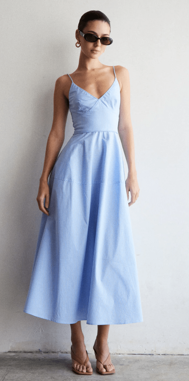 Blue White Stripe Neroni Dress - Amor Lafayette