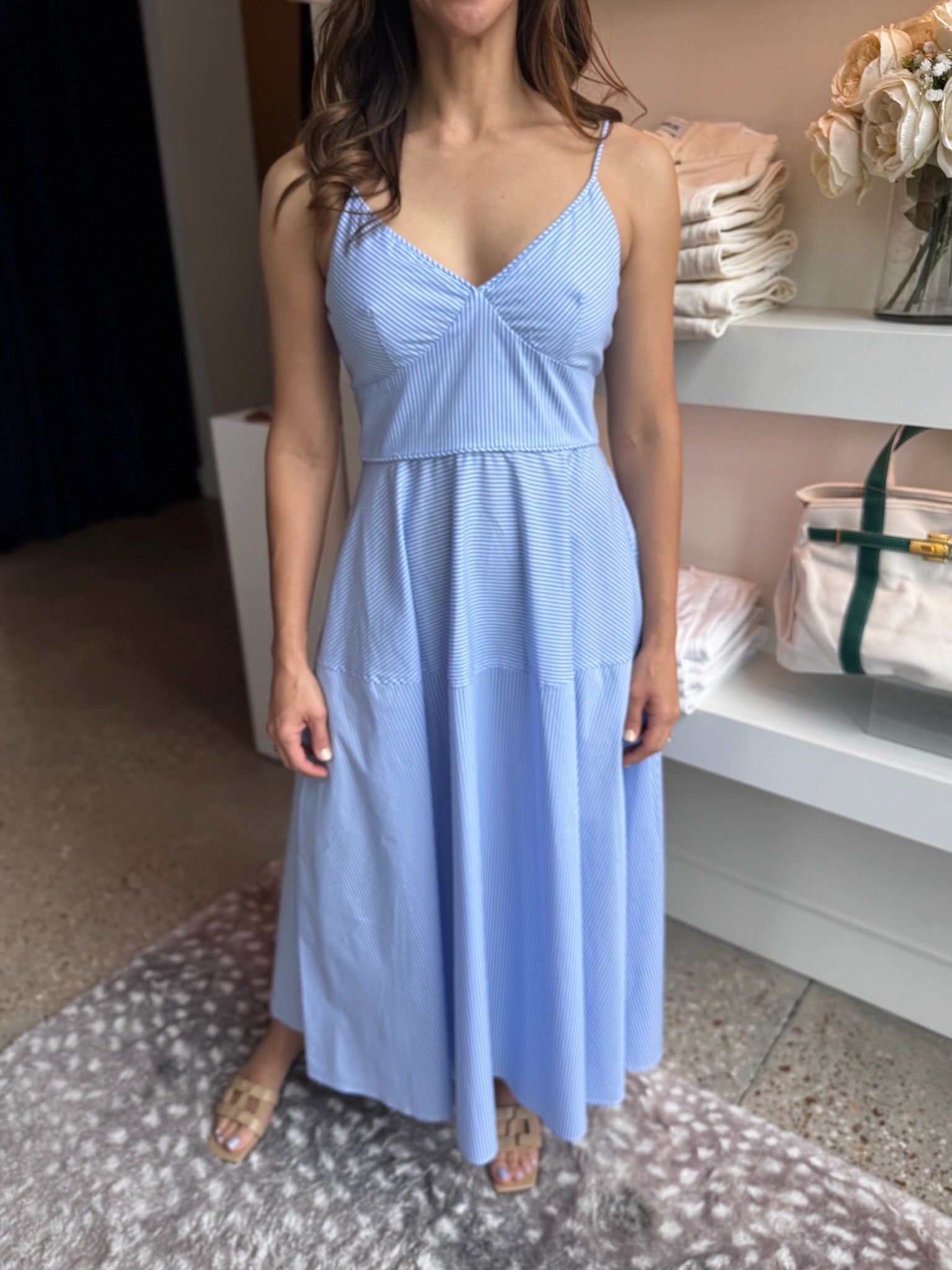 Blue White Stripe Neroni Dress - Amor Lafayette
