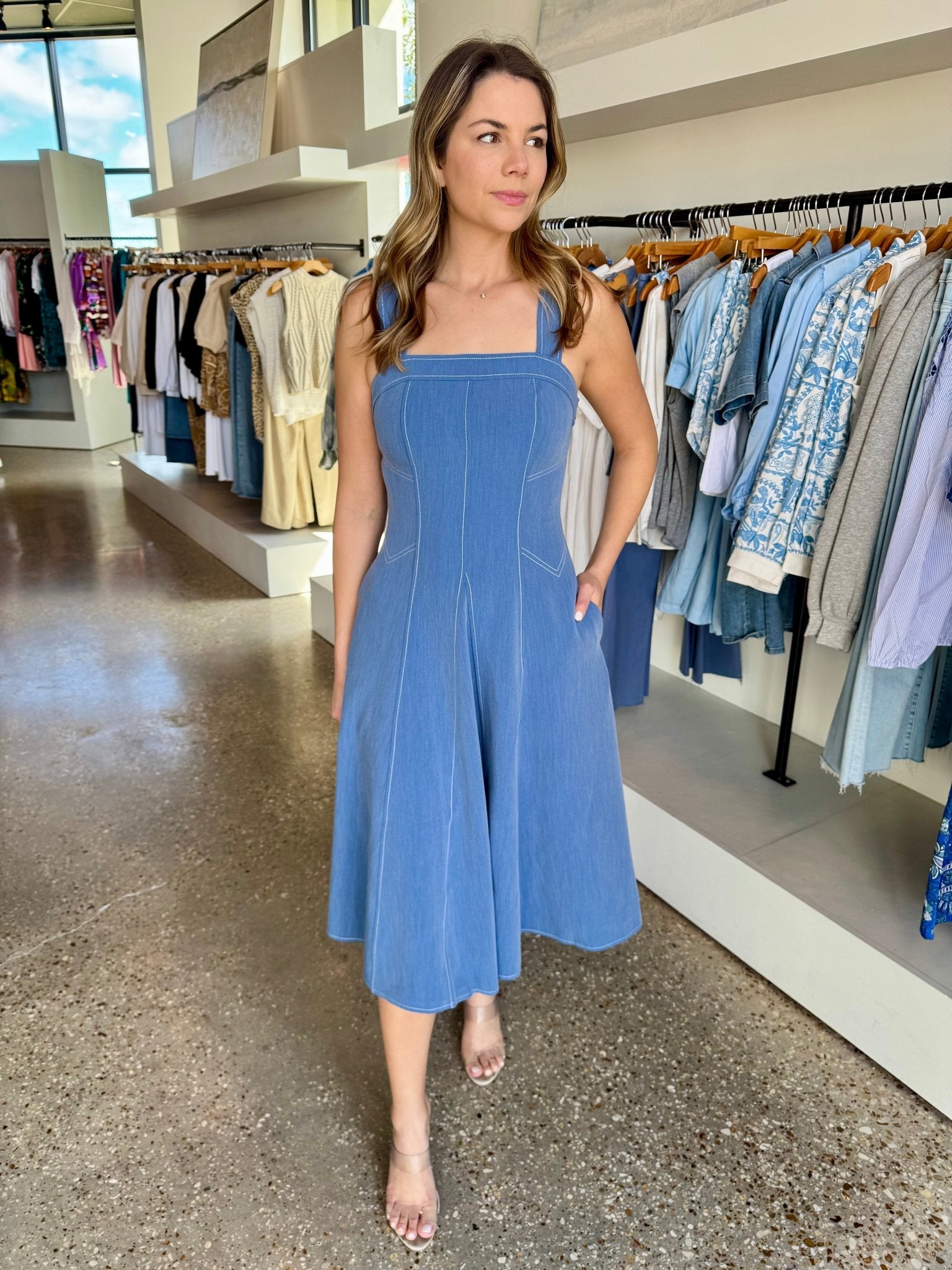 Blue Woven Midi Dress - Amor Lafayette