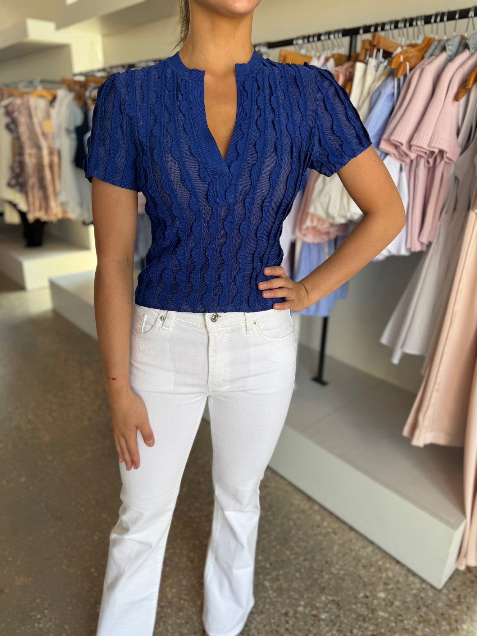 Blueberry Mallorie Scalloped Knit Polo - Amor Lafayette