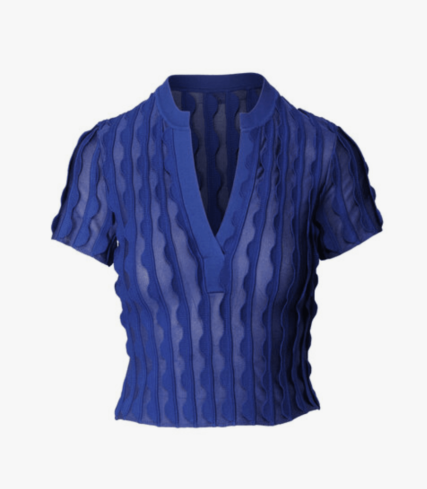 Blueberry Mallorie Scalloped Knit Polo - Amor Lafayette