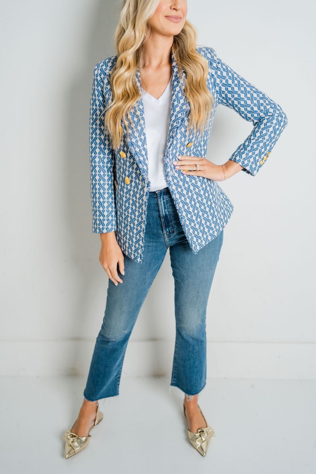 Blue/Cream Bermuda Jacket - Amor Lafayette