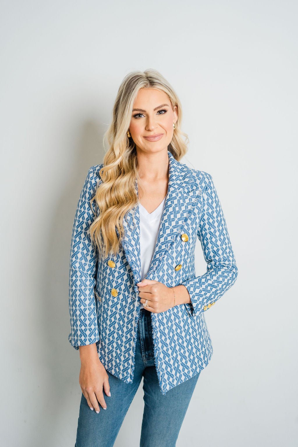 Blue/Cream Bermuda Jacket - Amor Lafayette