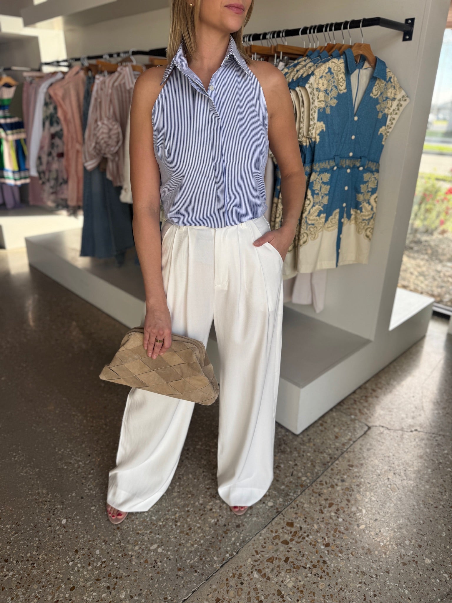 Blue/White Stripe Pamela Top - Amor Lafayette