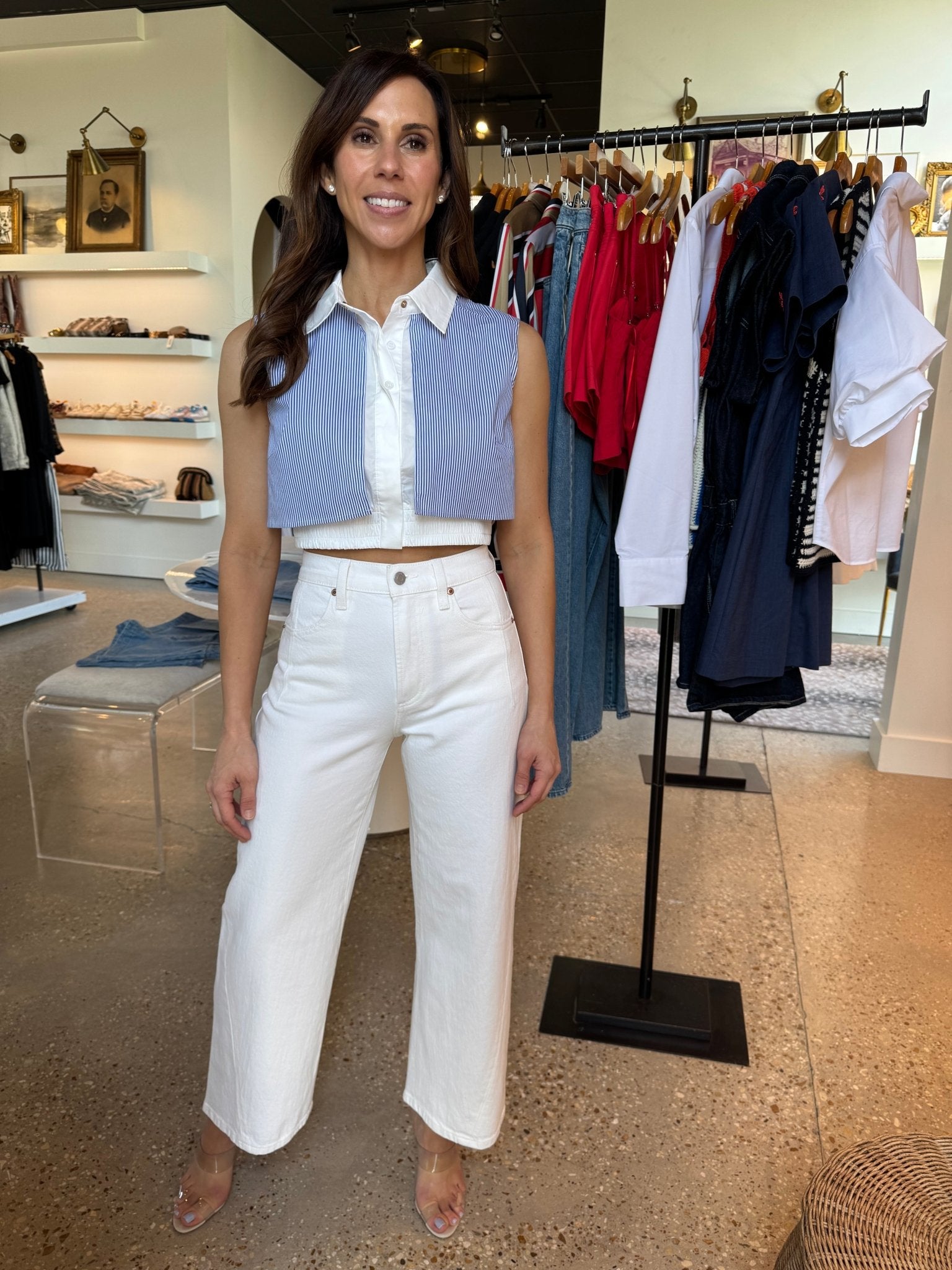 Blue/White Stripe Veda Top - Amor Lafayette
