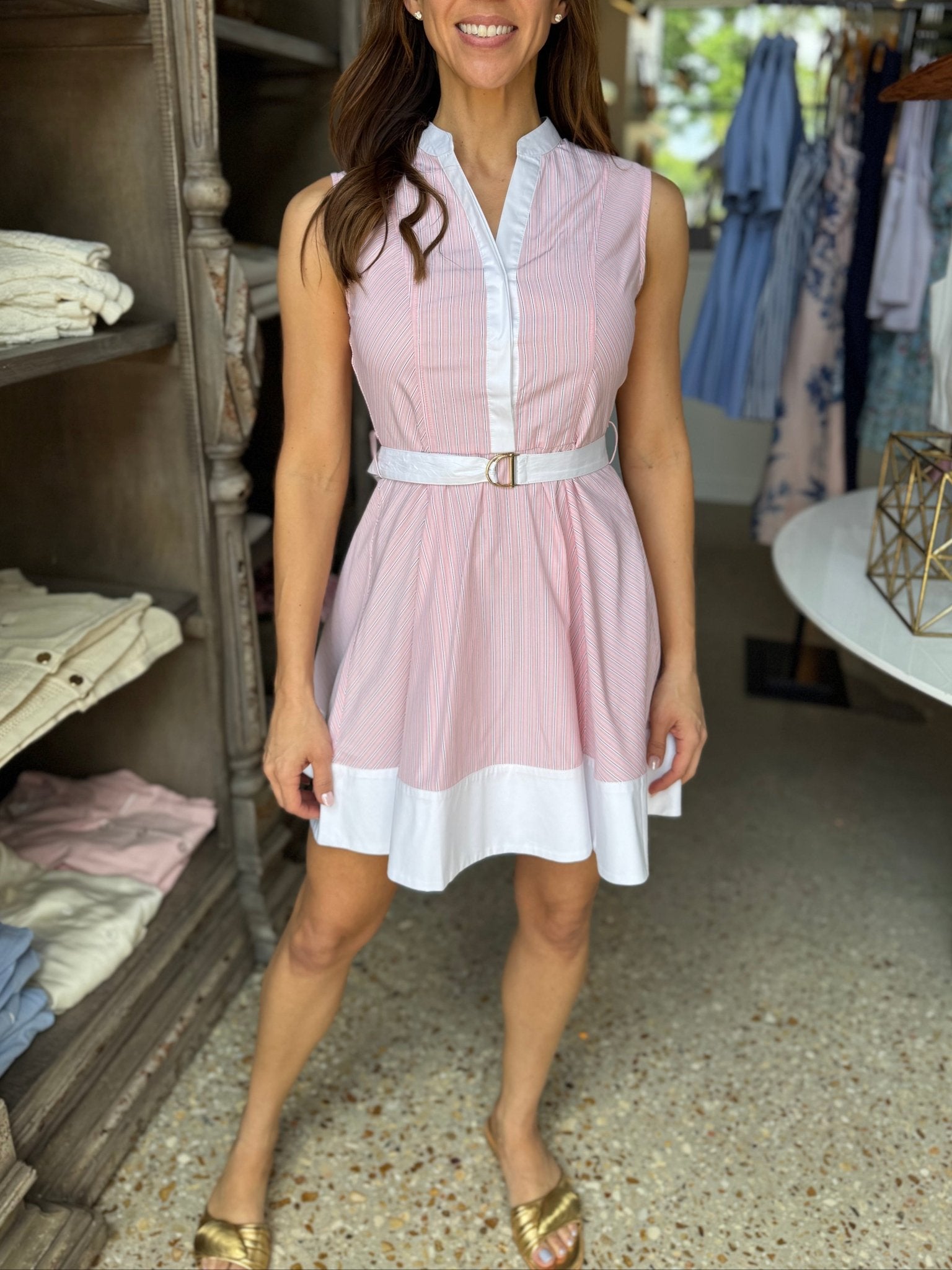Blush/Black Candace Two Tone Stripe Dress - Amor Lafayette