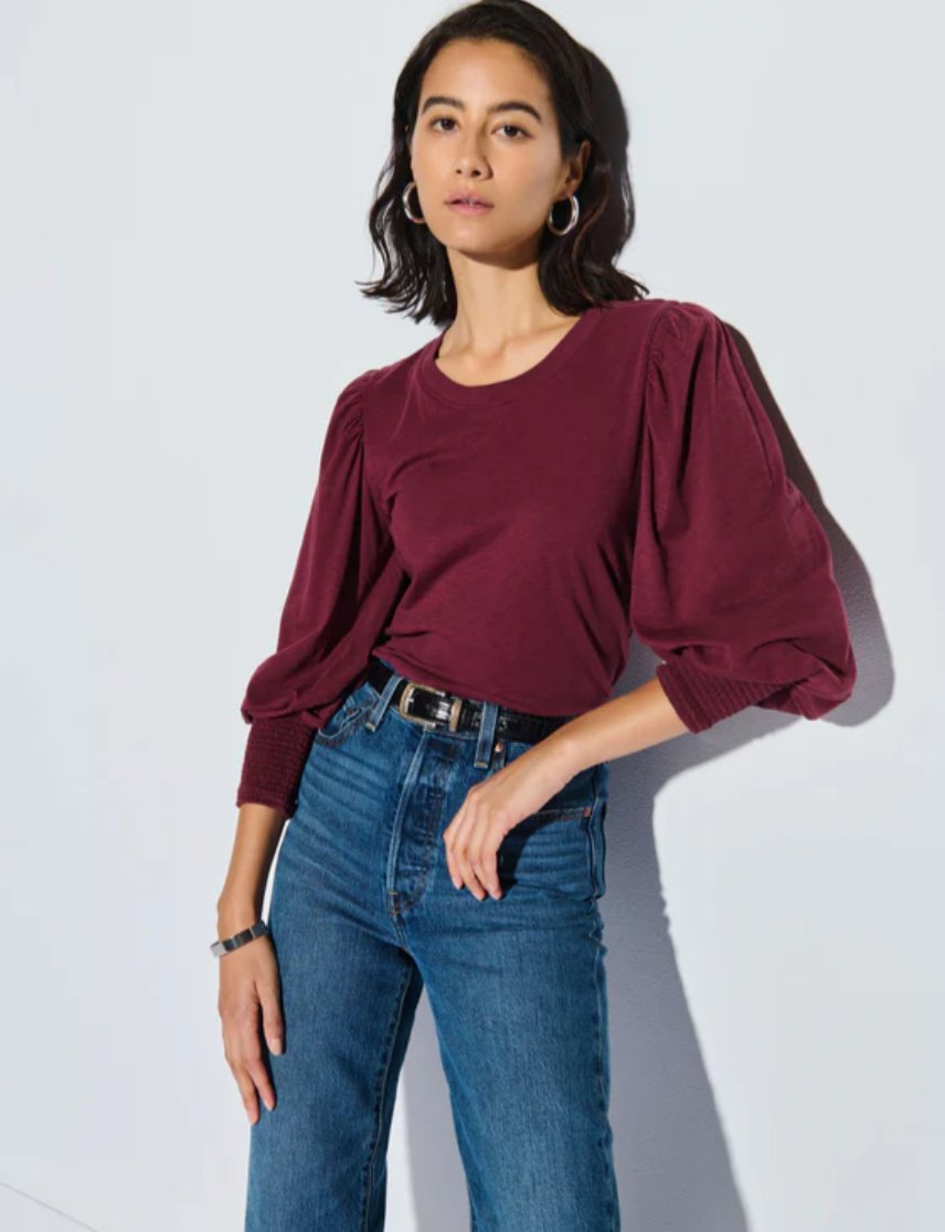 Bordeaux Loren Peasant Tee - Amor Lafayette