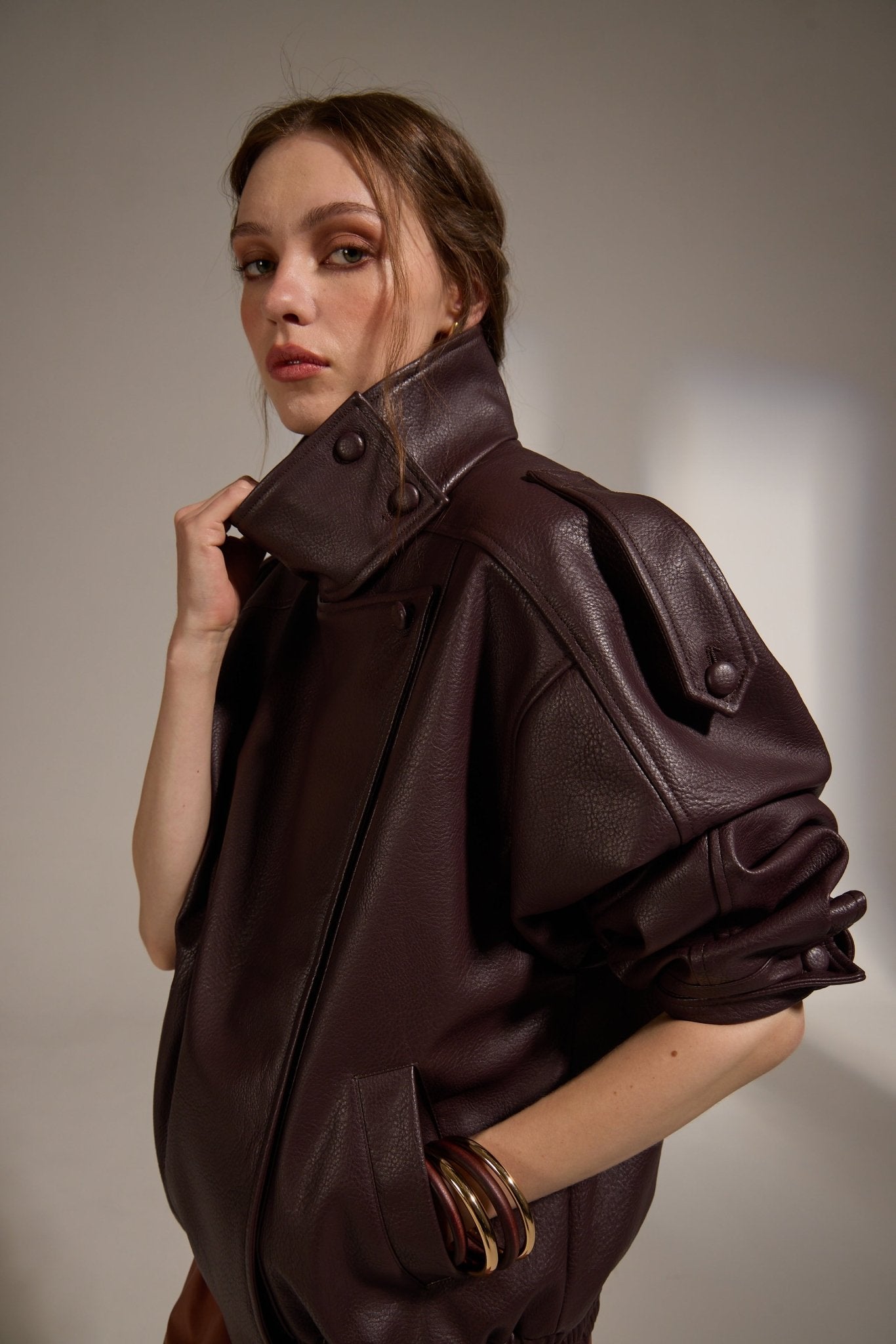 Bordeaux MISTI VEGAN LEATHER JACKET - Amor Lafayette