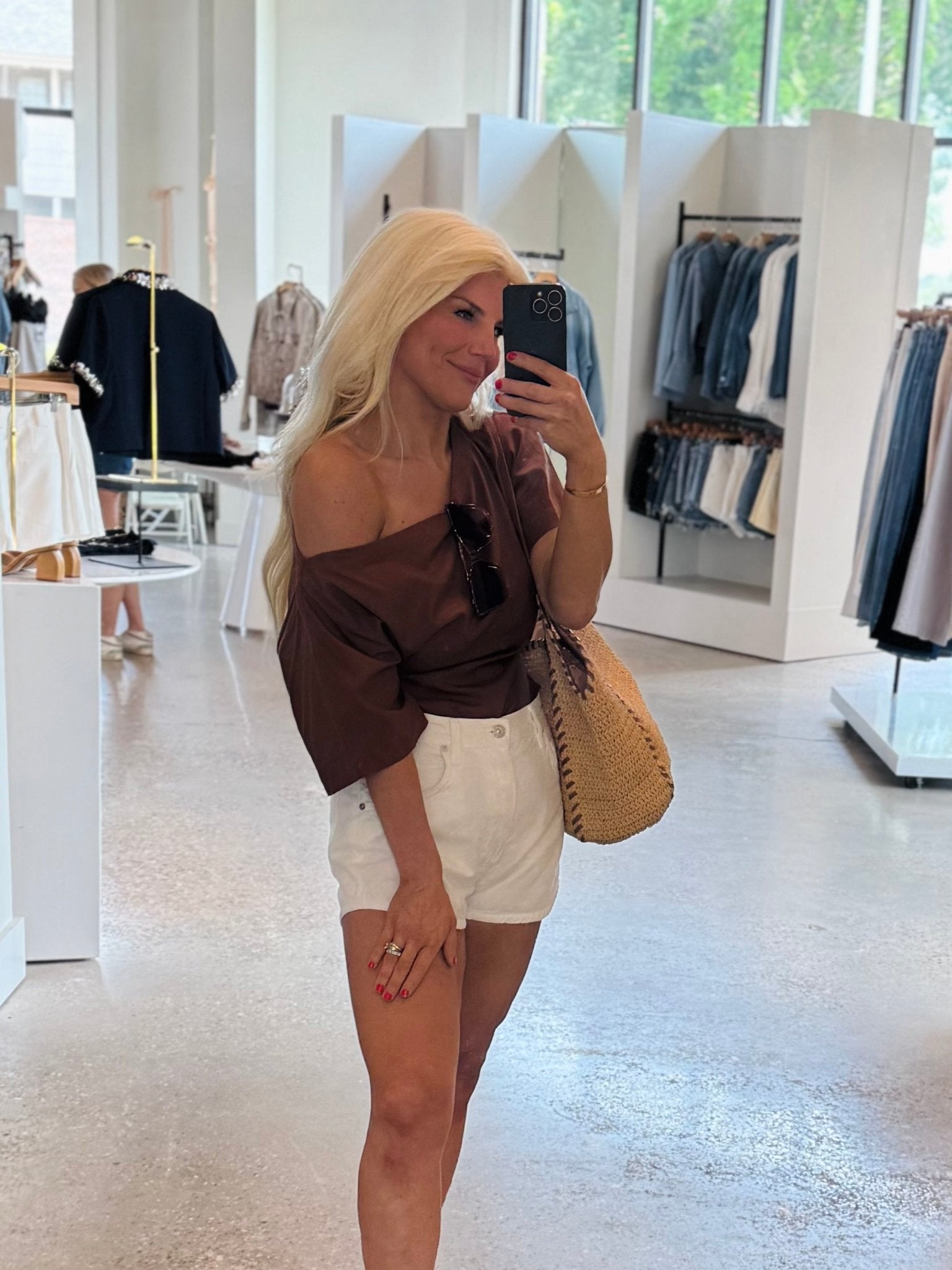 Brown Elena Linen Blend One Shoulder Top - Amor Lafayette