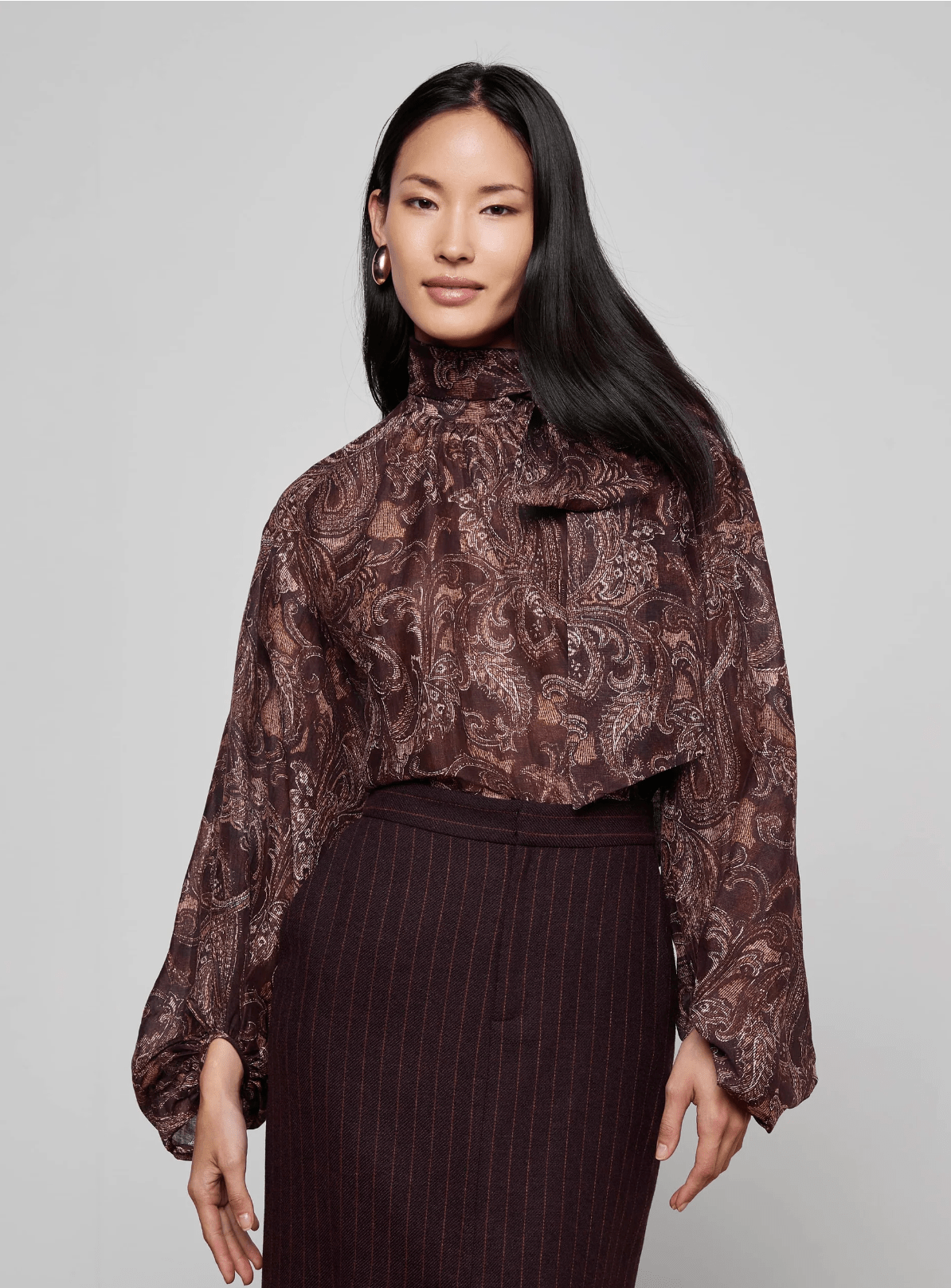 Brown Etched Paisley Rhett Oversized Blouse - Amor Lafayette