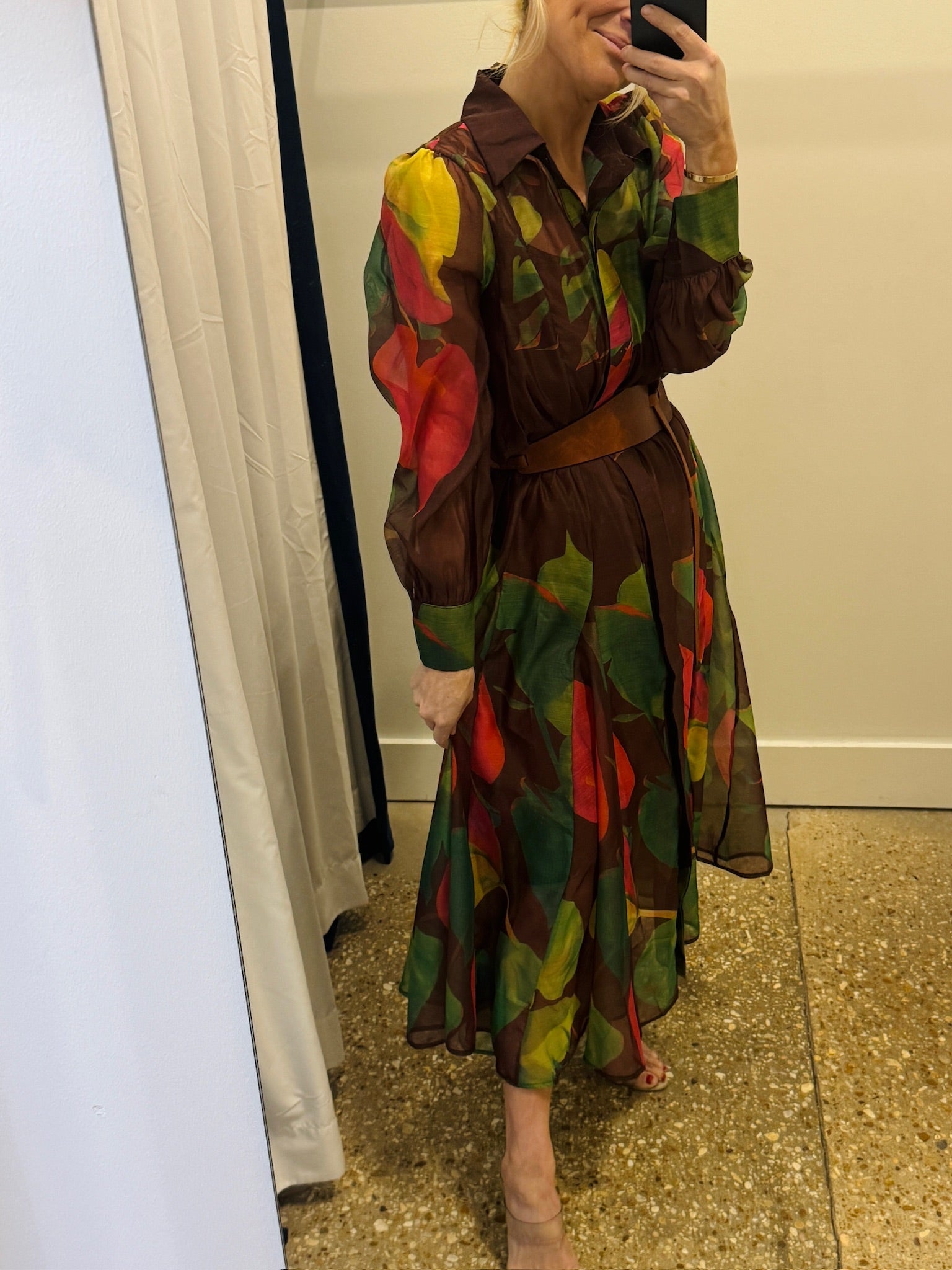 Brown Floral Long Maxi with Belt - Amor Lafayette