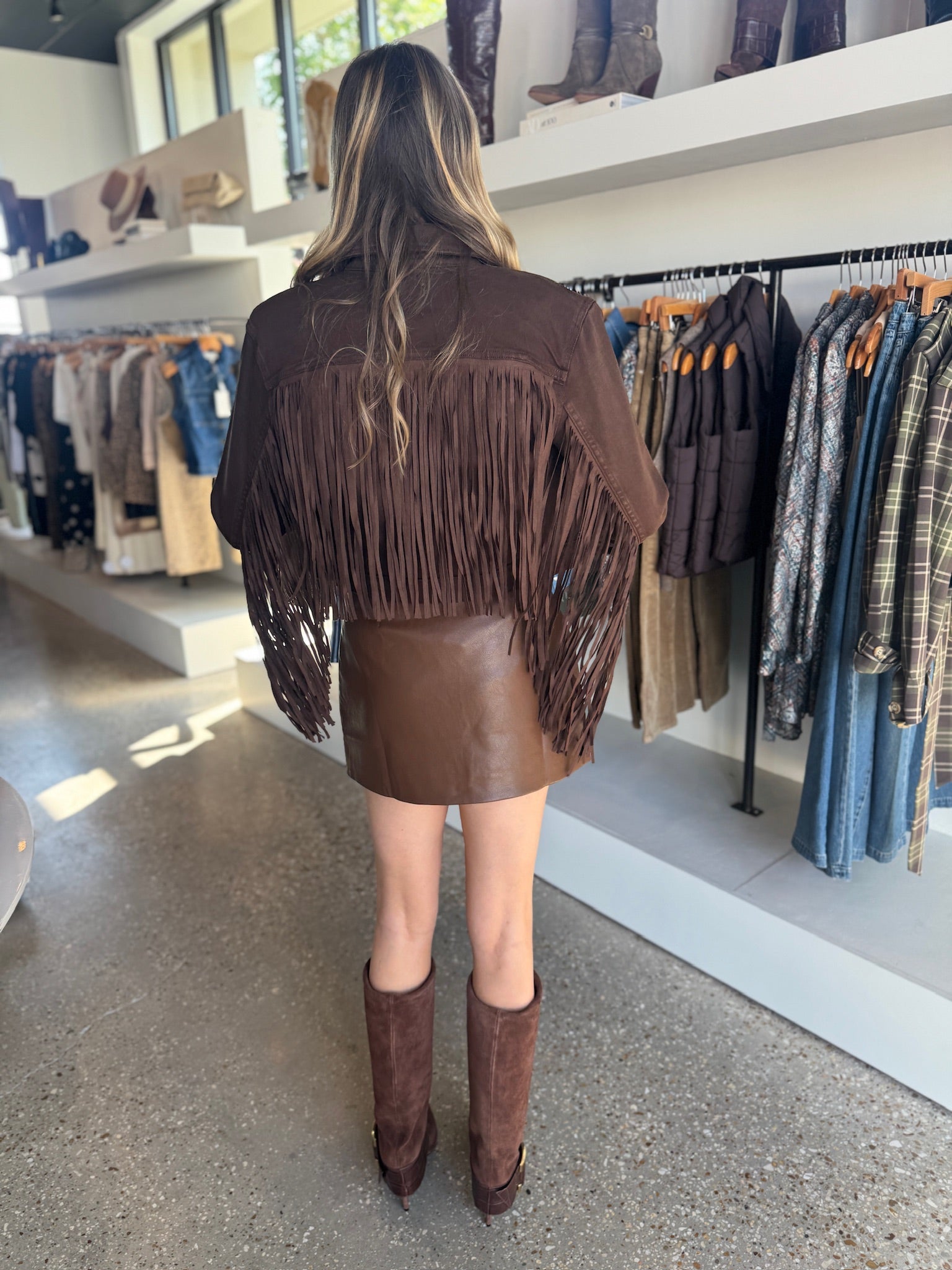 Brown Koda Crop Fringe Jacket - Amor Lafayette