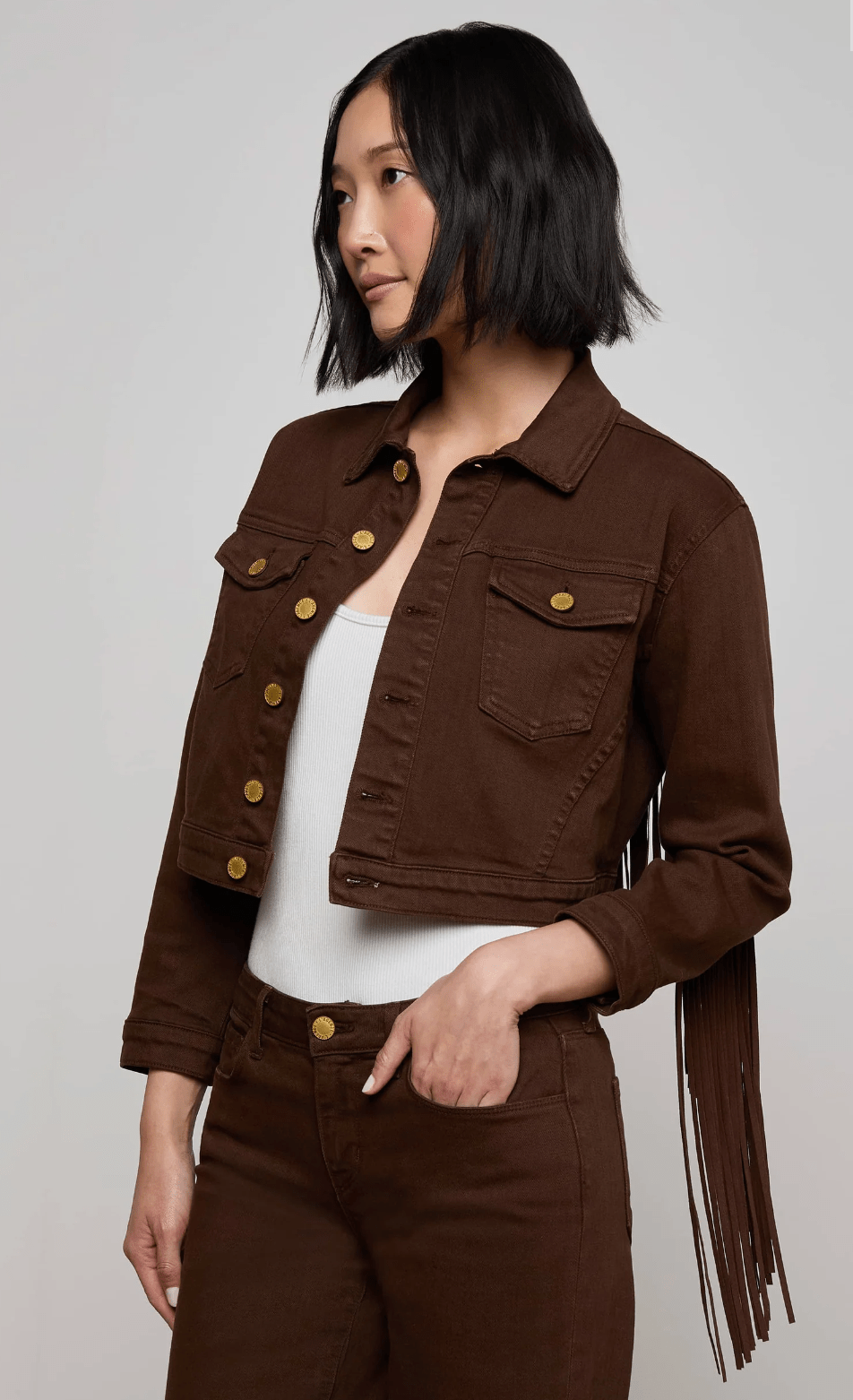 Brown Koda Crop Fringe Jacket - Amor Lafayette