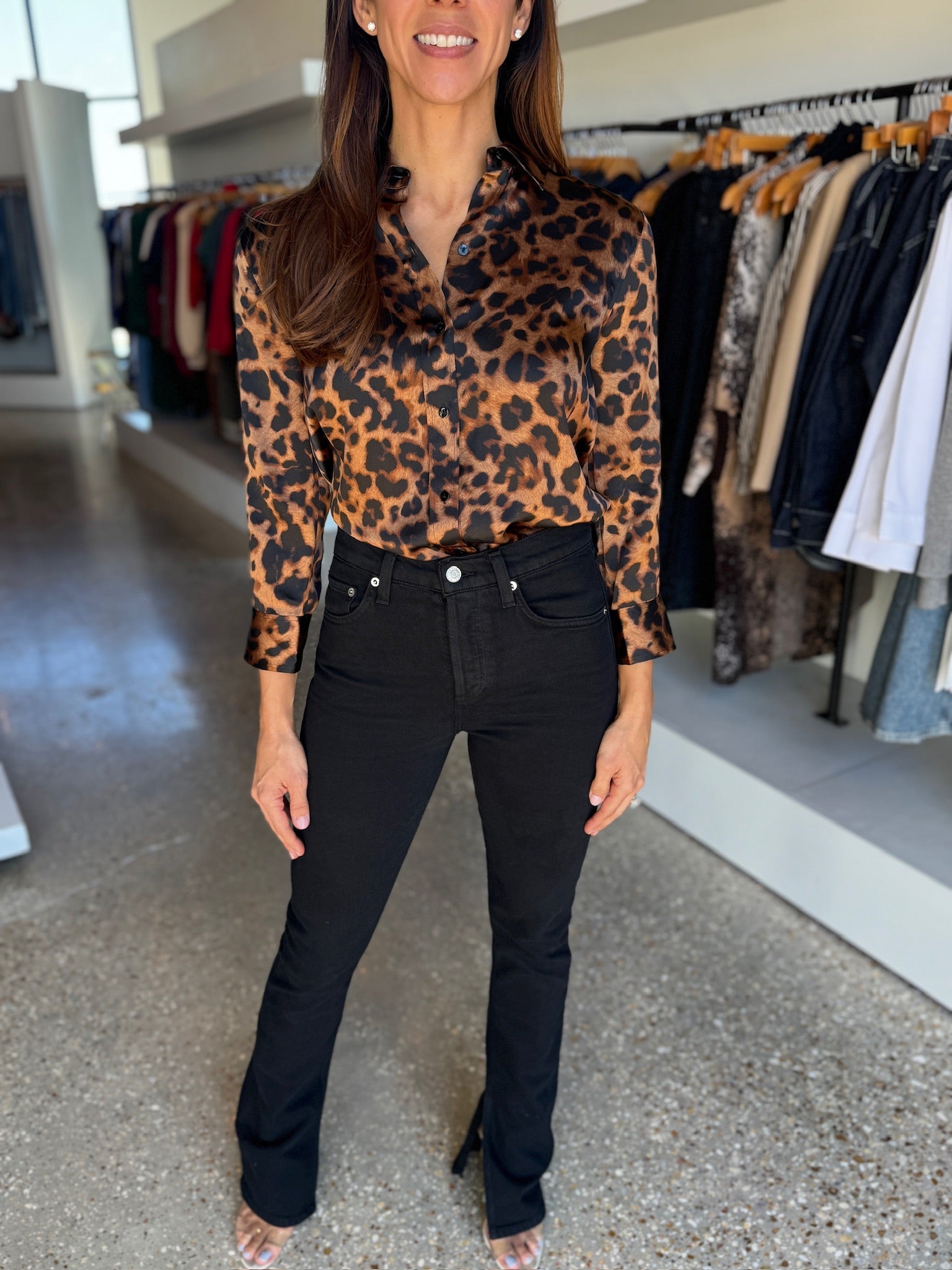 Brown Leopard Dani 3/4 Sleeve Blouse - Amor Lafayette