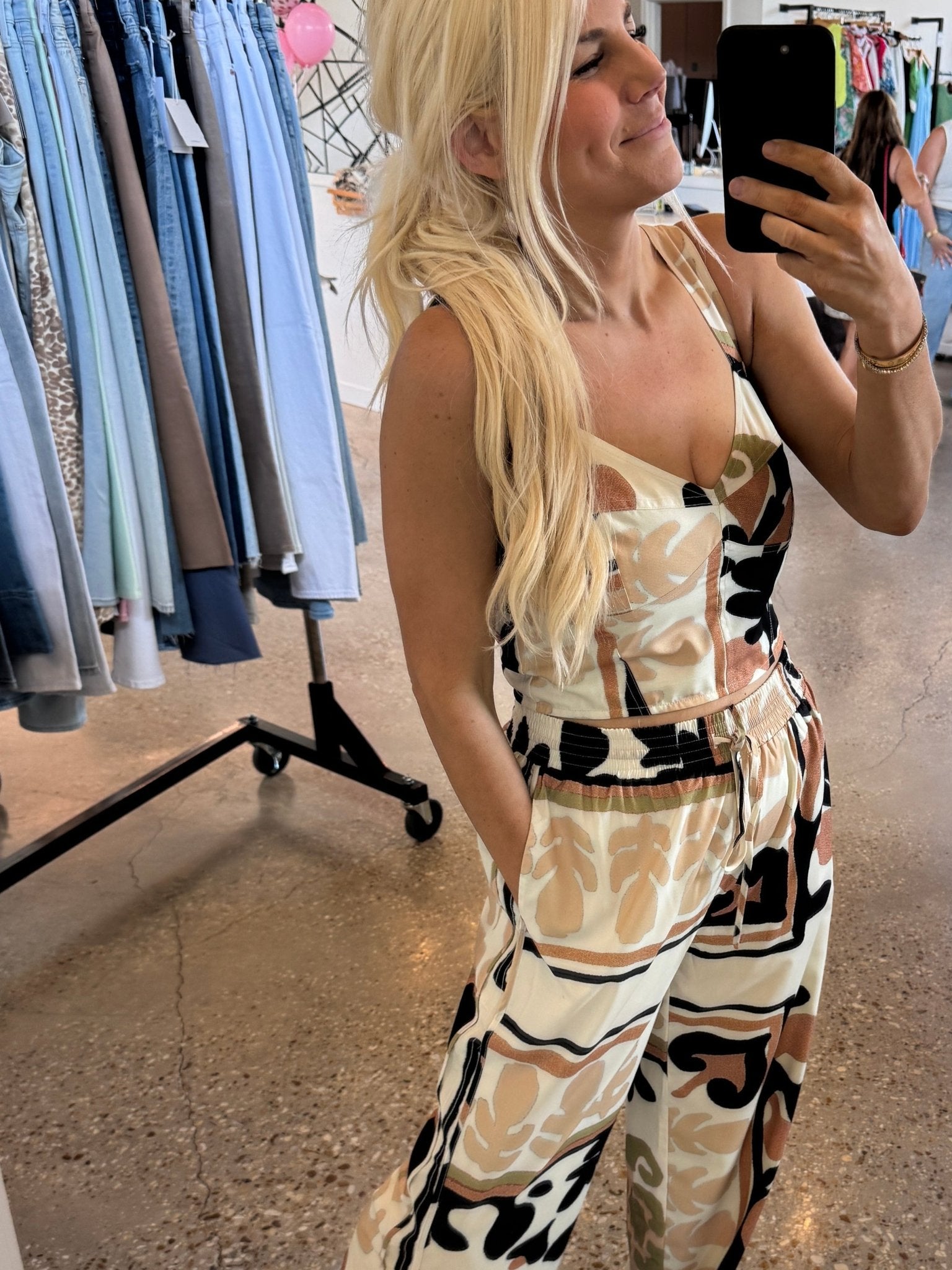 Brown Multi Drawstring Pant - Amor Lafayette