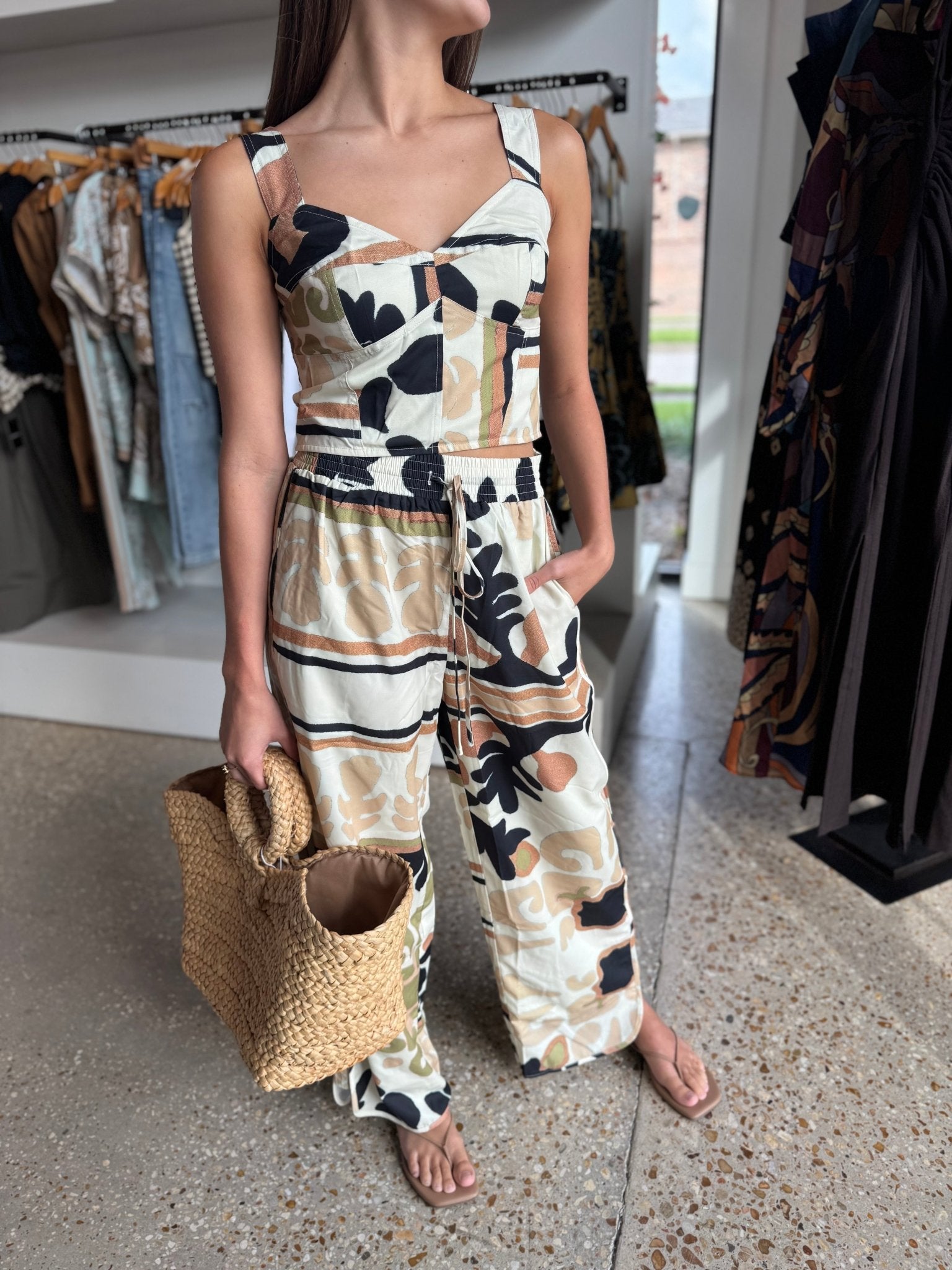 Brown Multi Drawstring Pant - Amor Lafayette