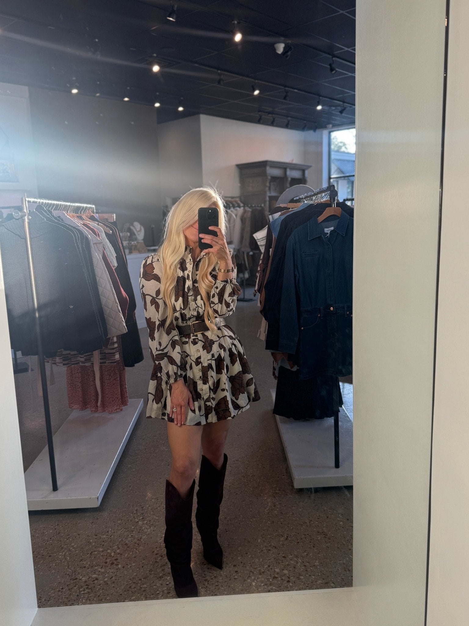 Brown Sharon Long Sleeve Cotton Dress - Amor Lafayette